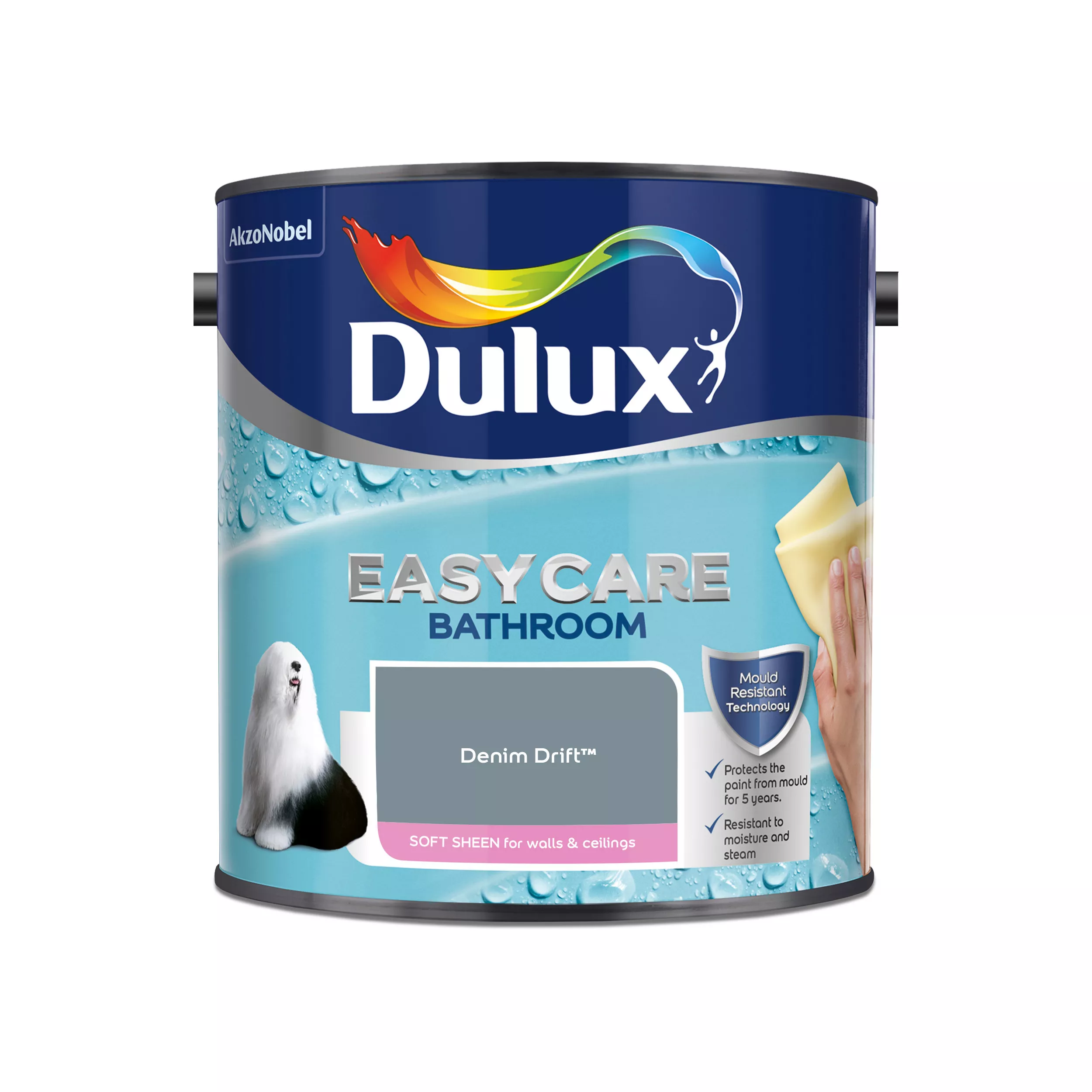 Dulux Easycare Bathroom Denim Drift Soft Sheen Emulsion Paint, 2.5L 2 Dulux Easycare Bathroom Denim Drift Soft Sheen Emulsion Paint, 2.5L - Image 2