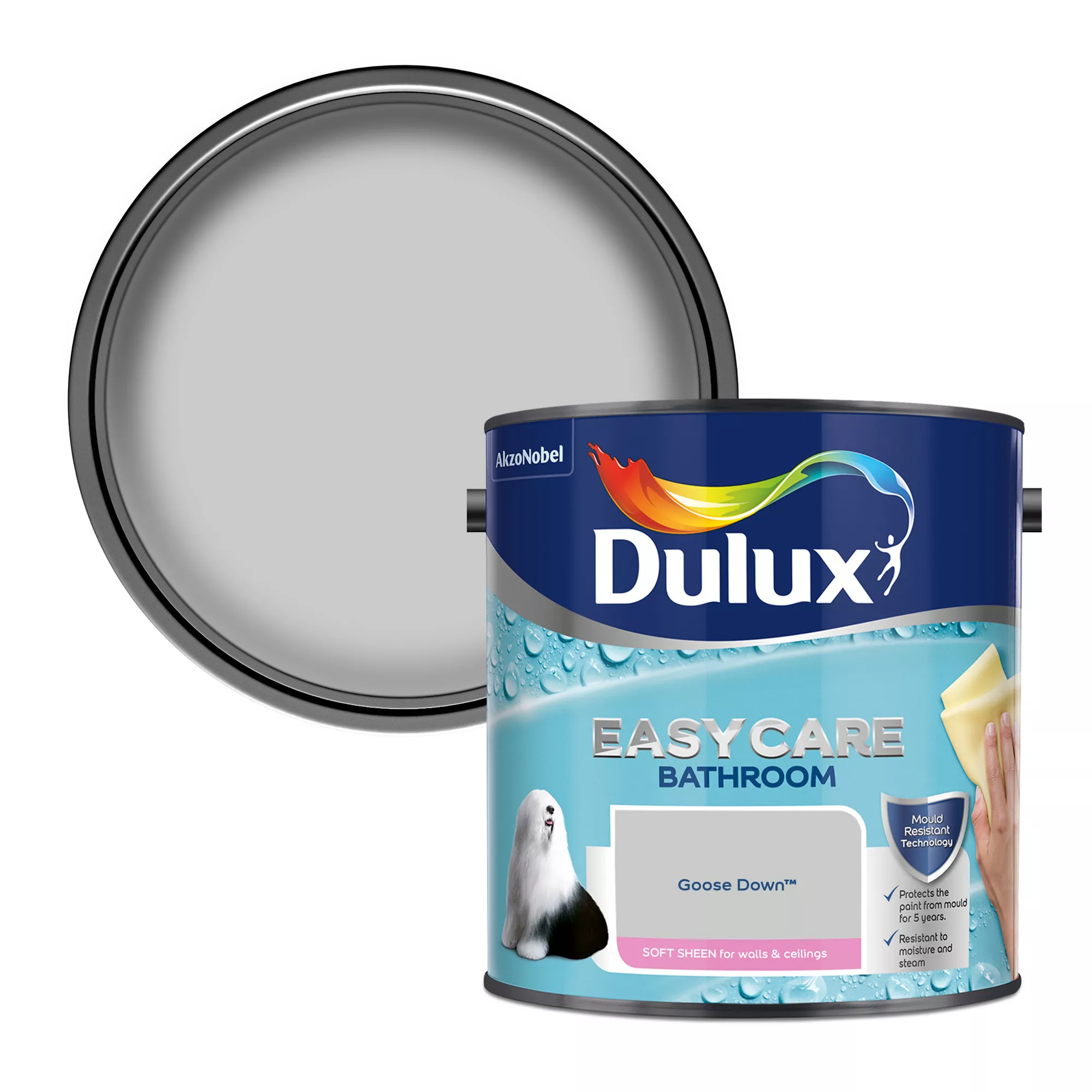 Dulux Easycare Bathroom Goose Down Soft Sheen Wall Paint, 2.5L 1 Dulux Easycare Bathroom Goose Down Soft Sheen Wall Paint, 2.5L