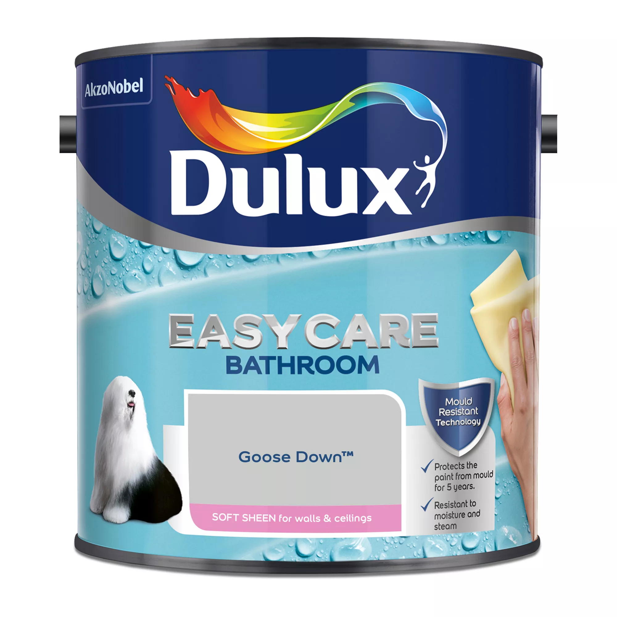 Dulux Easycare Bathroom Goose Down Soft Sheen Wall Paint, 2.5L 2 Dulux Easycare Bathroom Goose Down Soft Sheen Wall Paint, 2.5L - Image 2