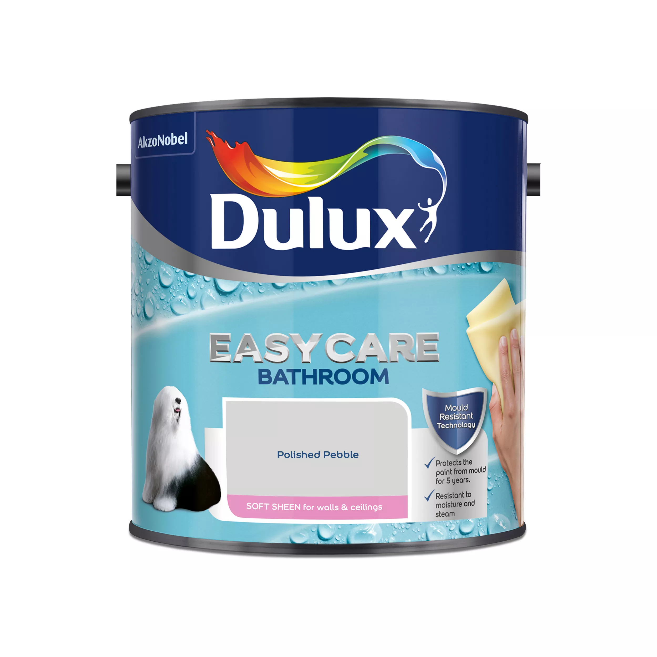 Dulux Easycare Bathroom Polished Pebble Soft Sheen Emulsion Paint, 2.5L 2 Dulux Easycare Bathroom Polished Pebble Soft Sheen Emulsion Paint, 2.5L - Image 2