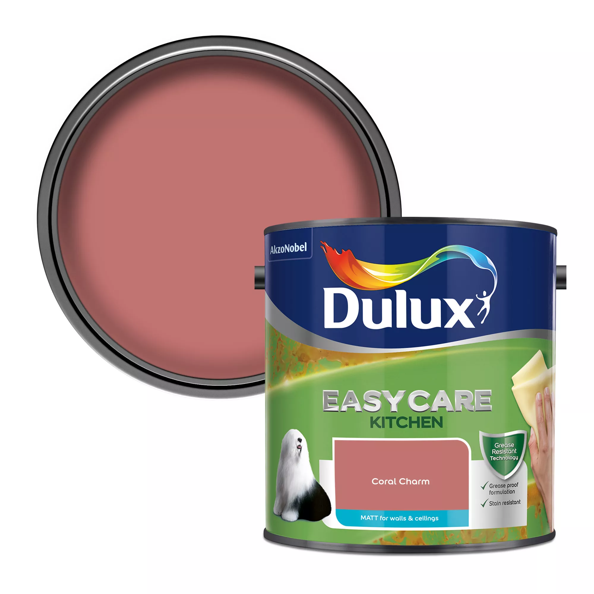 Dulux Easycare Kitchen Coral Charm Matt Wall Paint, 2.5L 1 Dulux Easycare Kitchen Coral Charm Matt Wall Paint, 2.5L