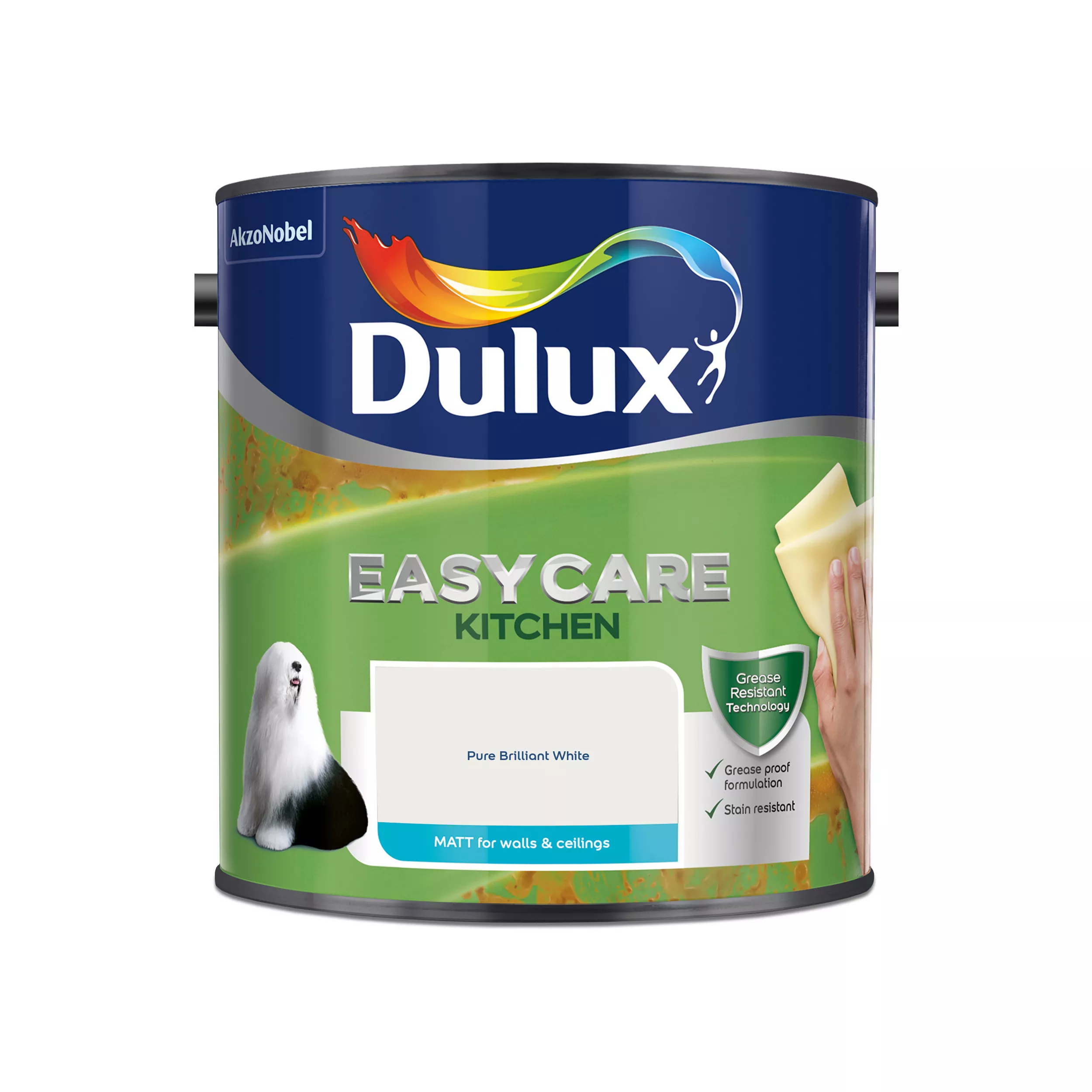 Dulux Easycare Kitchen Pure Brilliant White Matt Emulsion Paint, 2.5L 2 Dulux Easycare Kitchen Pure Brilliant White Matt Emulsion Paint, 2.5L - Image 2