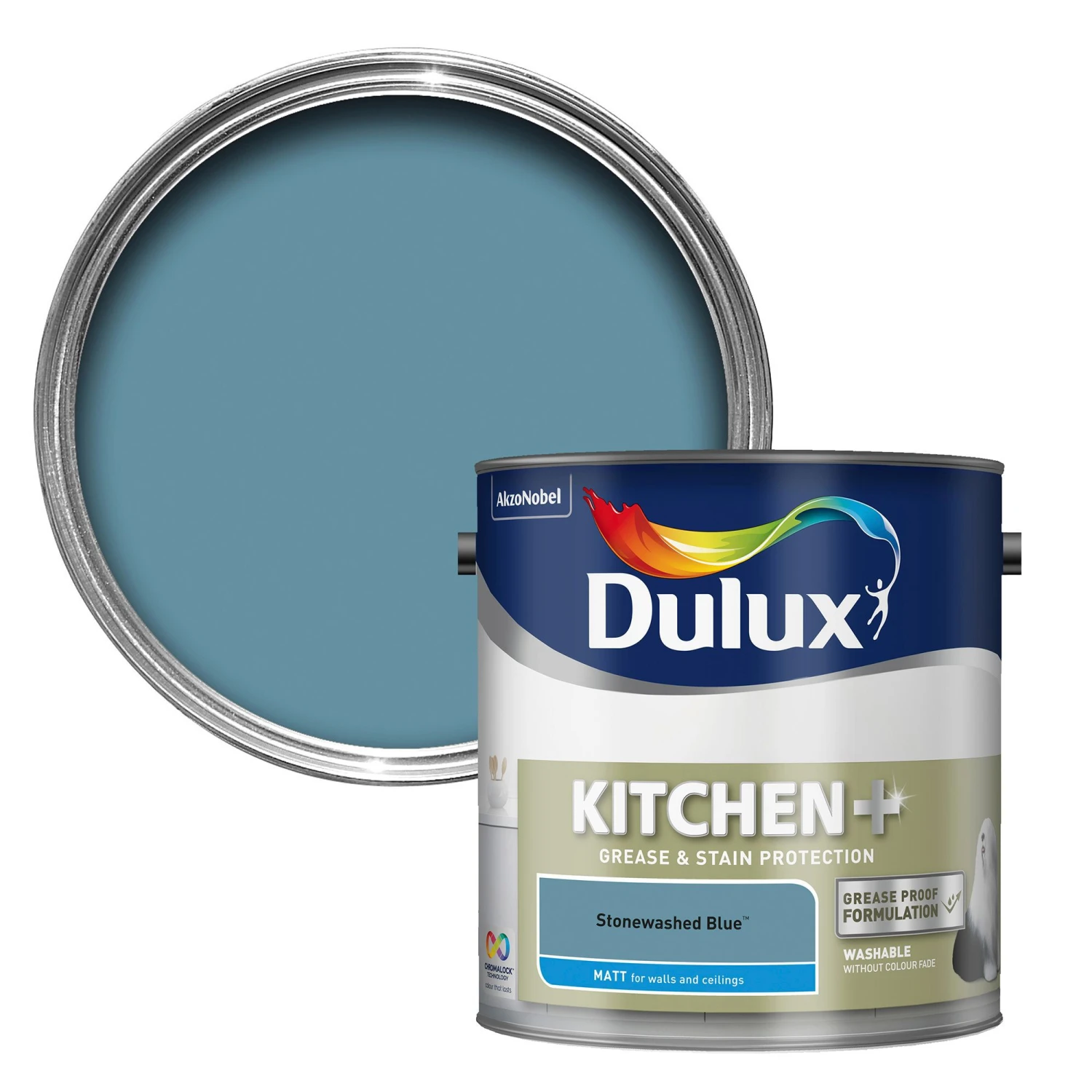 Dulux Easycare Kitchen Stonewashed Blue Matt Emulsion Paint, 2.5L 1 Dulux Easycare Kitchen Stonewashed Blue Matt Emulsion Paint, 2.5L