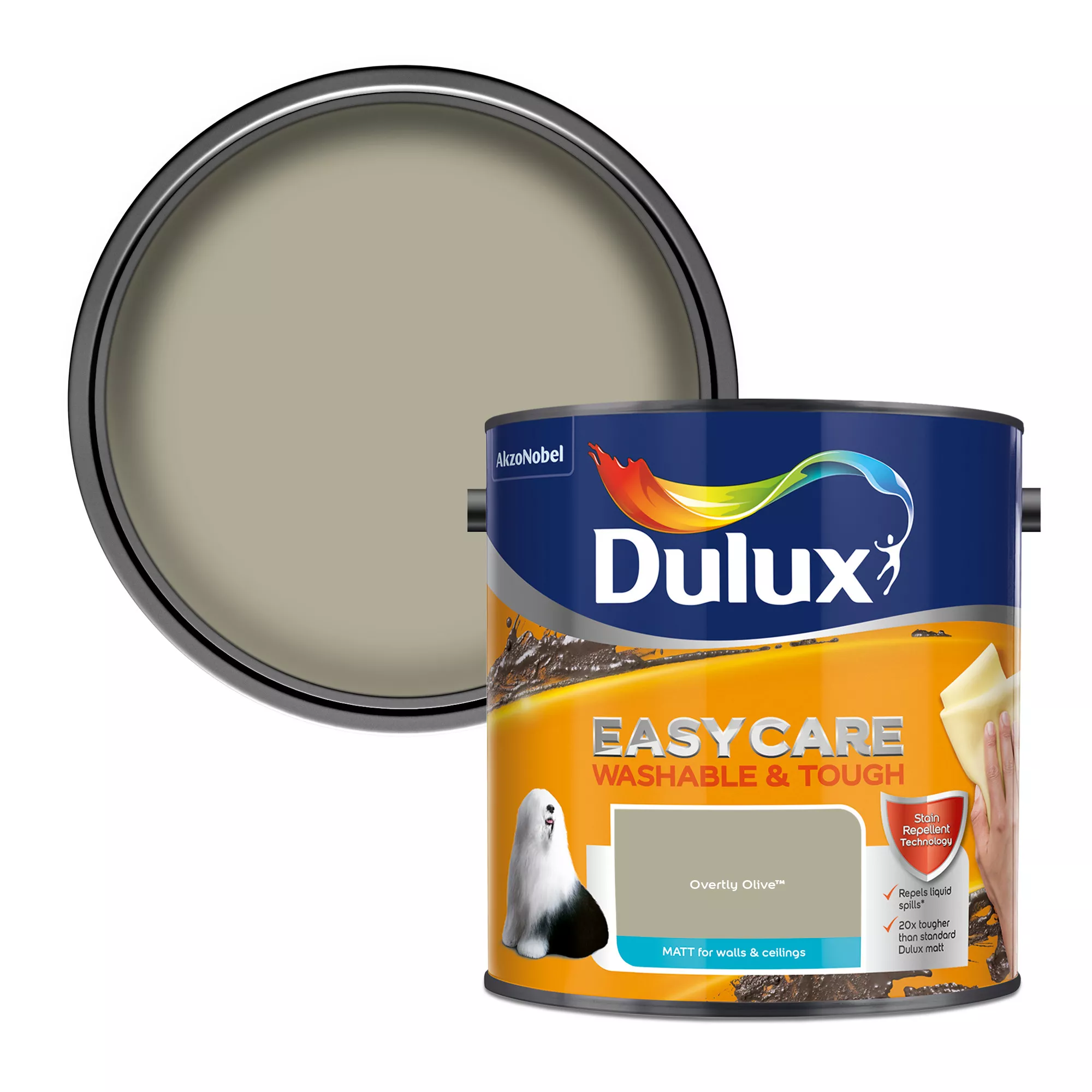 Dulux Easycare Overtly Olive Matt Emulsion Paint, 2.5L 1 Dulux Easycare Overtly Olive Matt Emulsion Paint, 2.5L