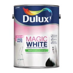 Dulux Magic Pure Brilliant White Silk Emulsion Paint, 5L -Dulux dulux magic pure brilliant white silk emulsion paint 5l5010212489871 08c bq