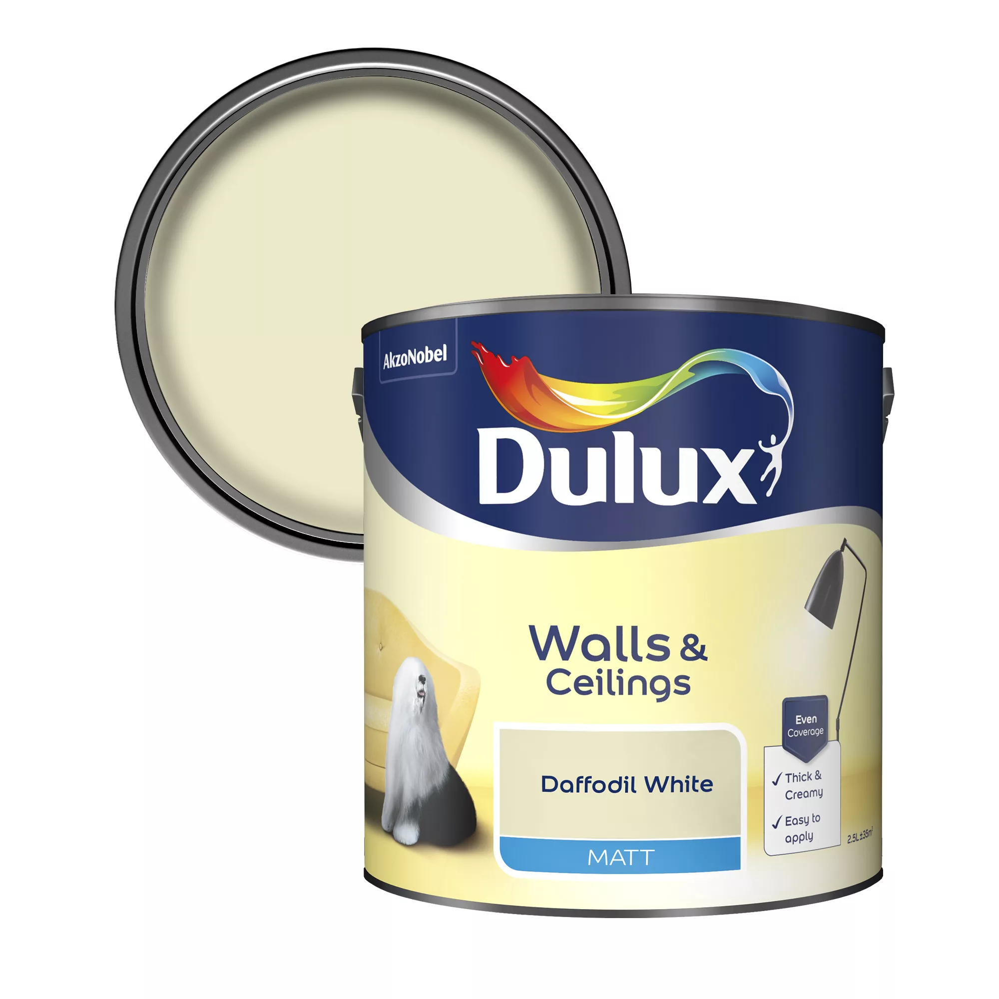 Dulux Natural Hints Daffodil White Matt Emulsion Paint, 2.5L 1 Dulux Natural Hints Daffodil White Matt Emulsion Paint, 2.5L