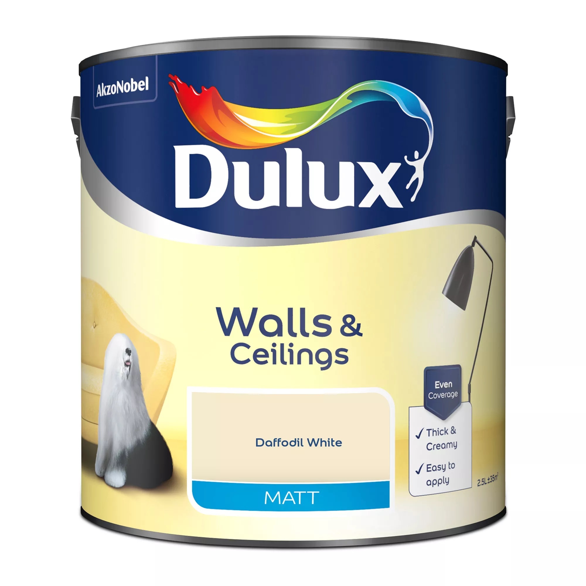 Dulux Natural Hints Daffodil White Matt Emulsion Paint, 2.5L 2 Dulux Natural Hints Daffodil White Matt Emulsion Paint, 2.5L - Image 2