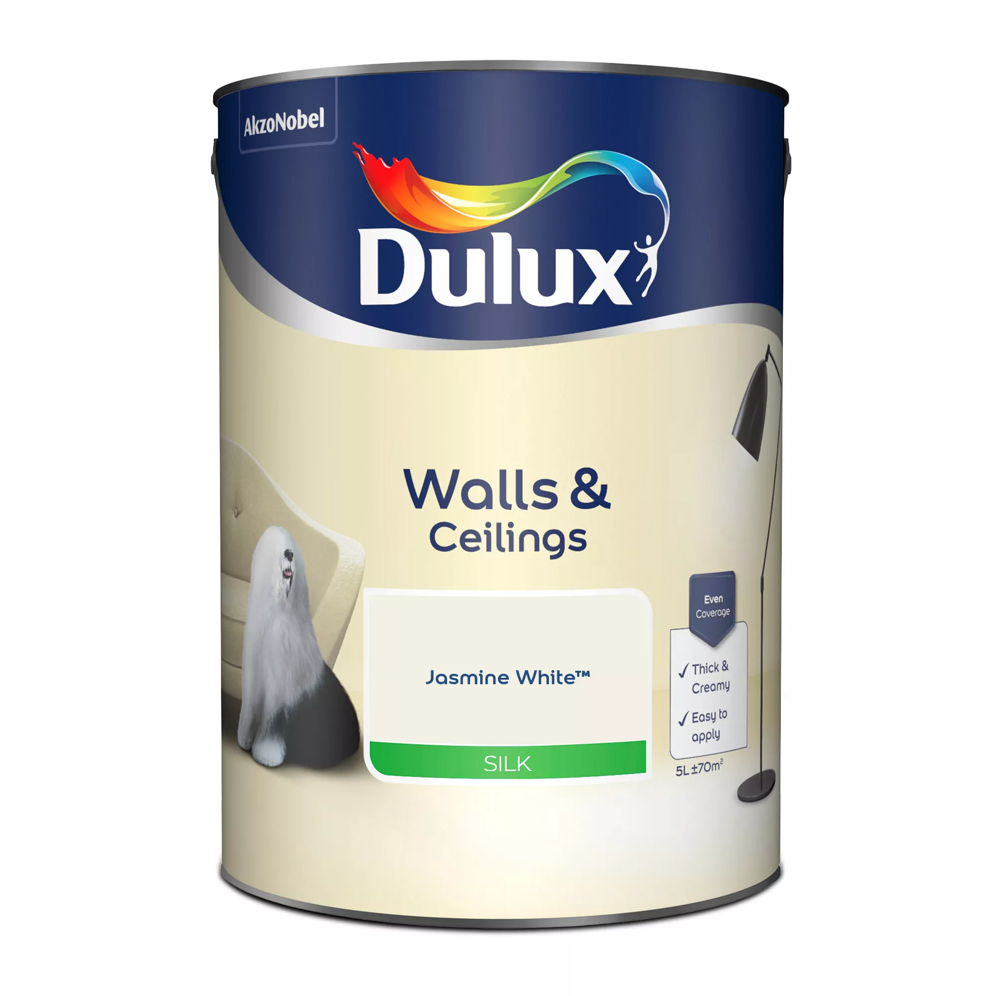 Dulux Natural Hints Jasmine White Silk Emulsion Paint, 5L 2 Dulux Natural Hints Jasmine White Silk Emulsion Paint, 5L - Image 2