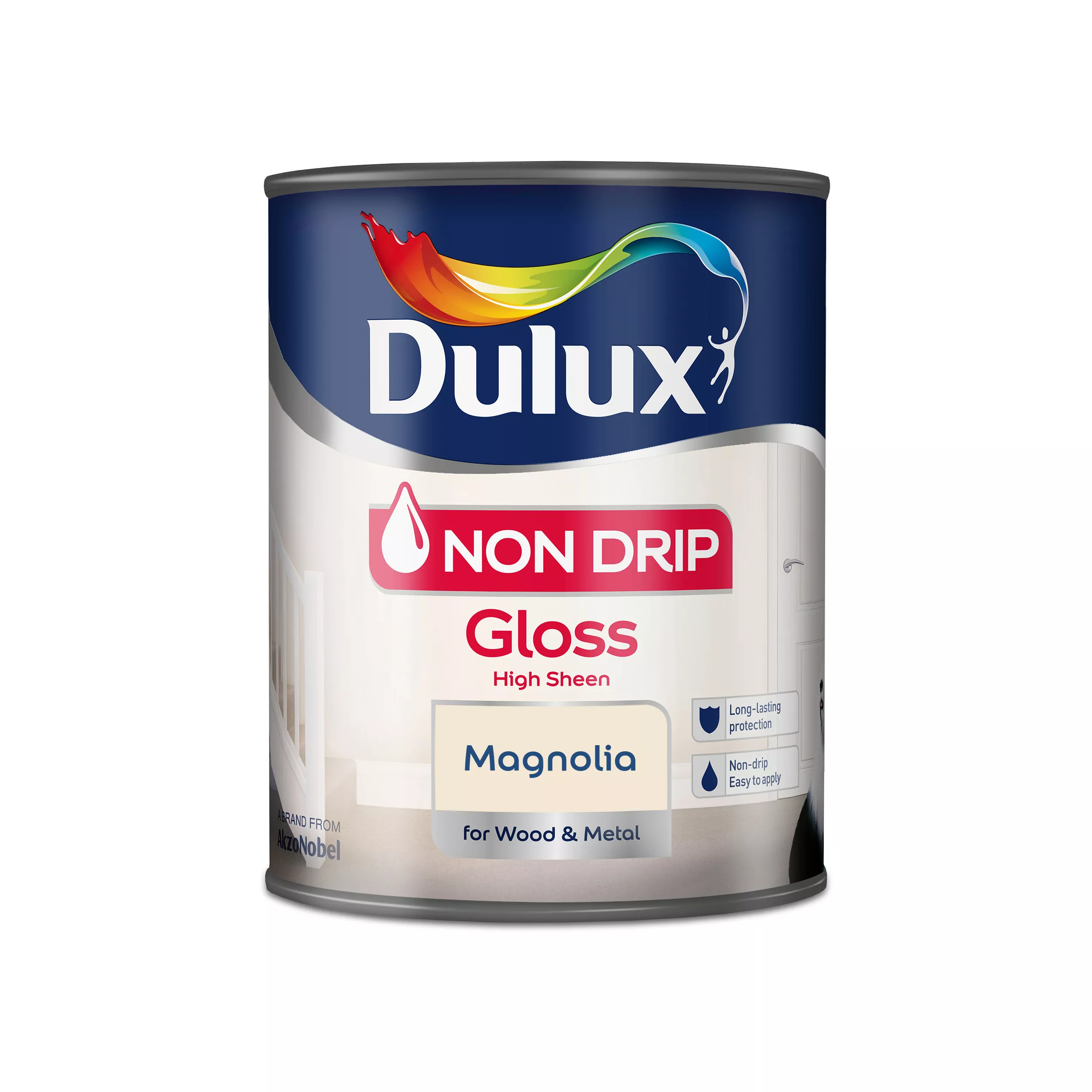 Dulux Non Drip Magnolia Gloss Metal & Wood Paint, 750ml 2 Dulux Non Drip Magnolia Gloss Metal & Wood Paint, 750ml - Image 2