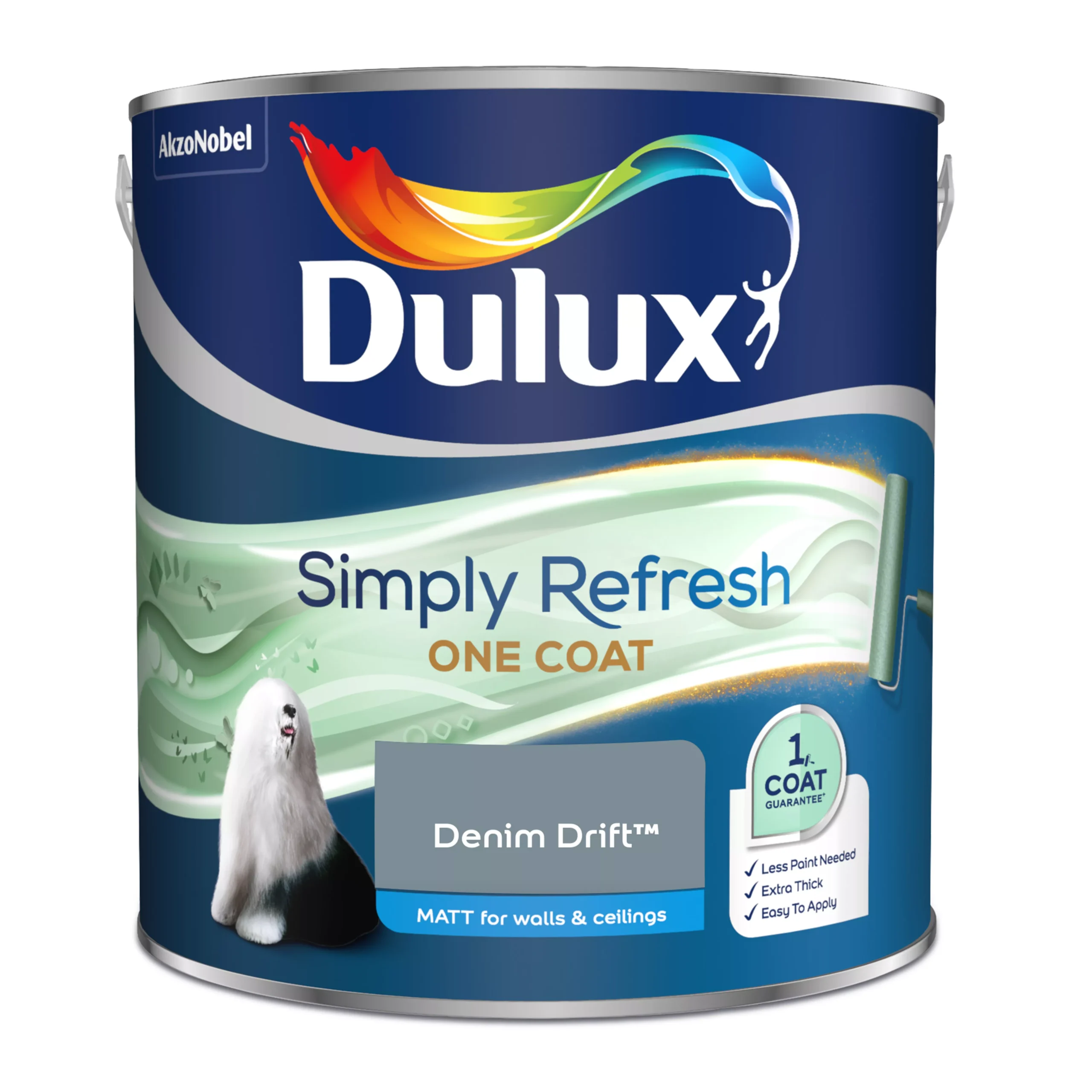 Dulux One Coat Denim Drift Matt Emulsion Paint, 2.5L 2 Dulux One Coat Denim Drift Matt Emulsion Paint, 2.5L - Image 2