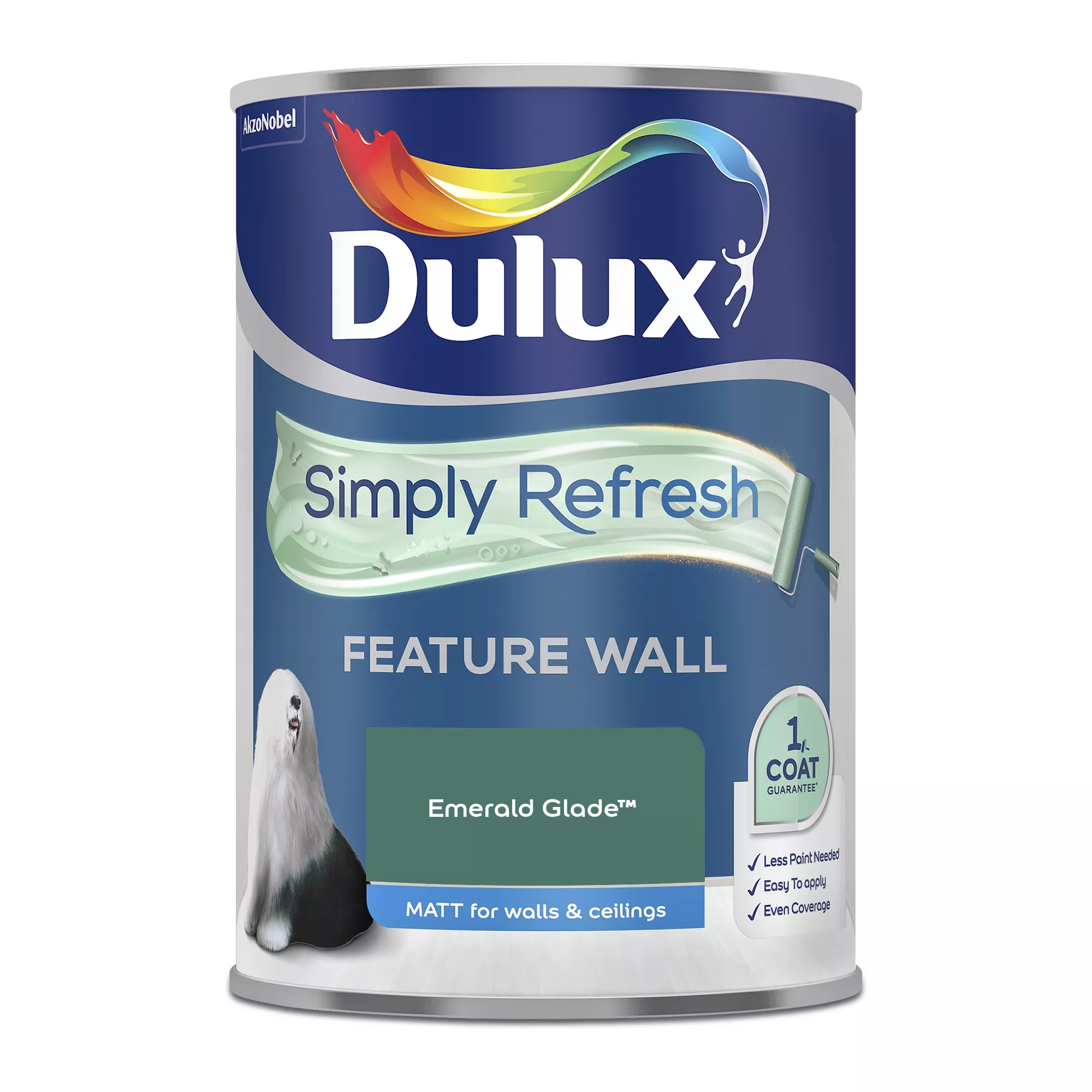Dulux One Coat Emerald Glade Matt Emulsion Paint, 1.25L 2 Dulux One Coat Emerald Glade Matt Emulsion Paint, 1.25L - Image 2