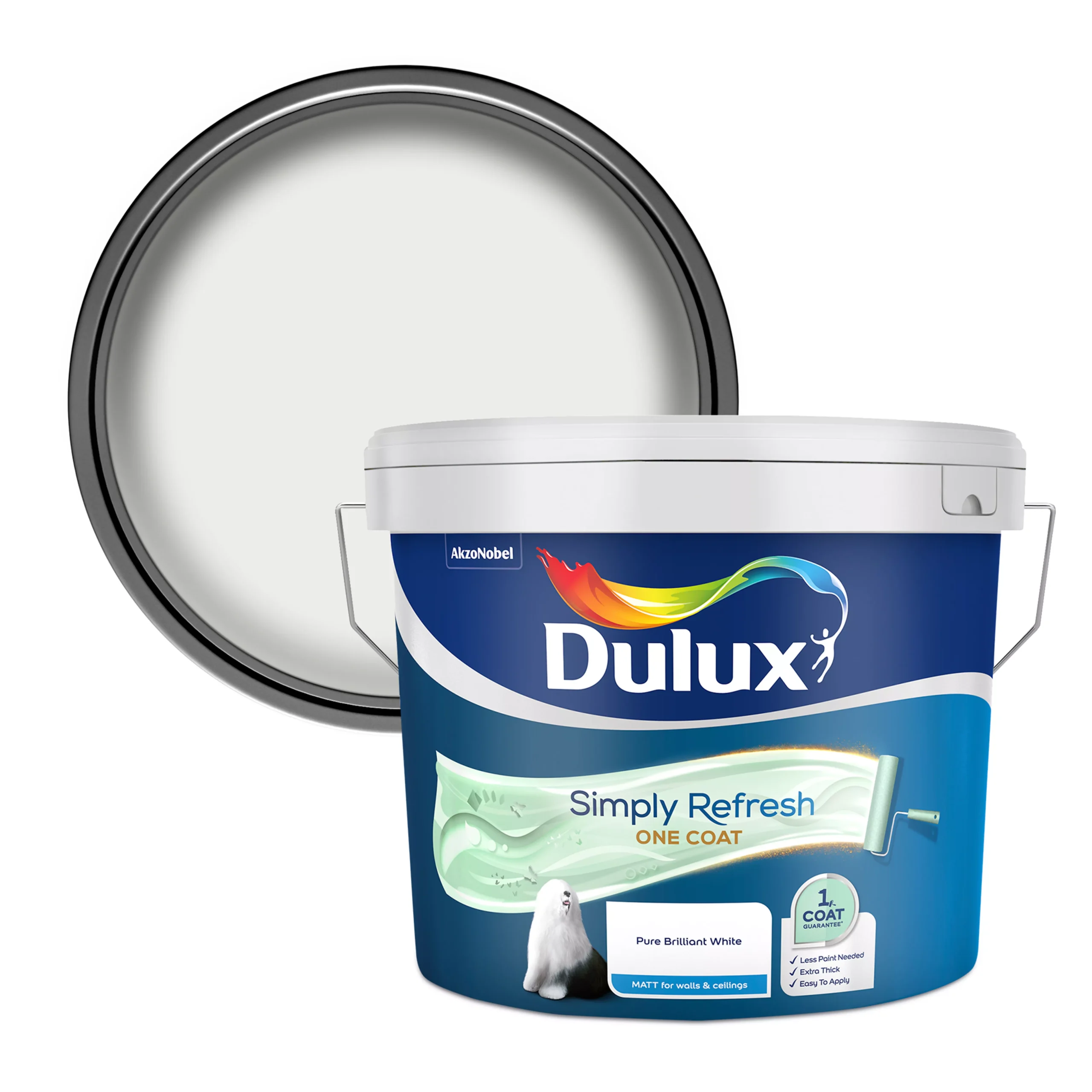 Dulux One Coat Pure Brilliant White Matt Emulsion Paint, 10L 1 Dulux One Coat Pure Brilliant White Matt Emulsion Paint, 10L
