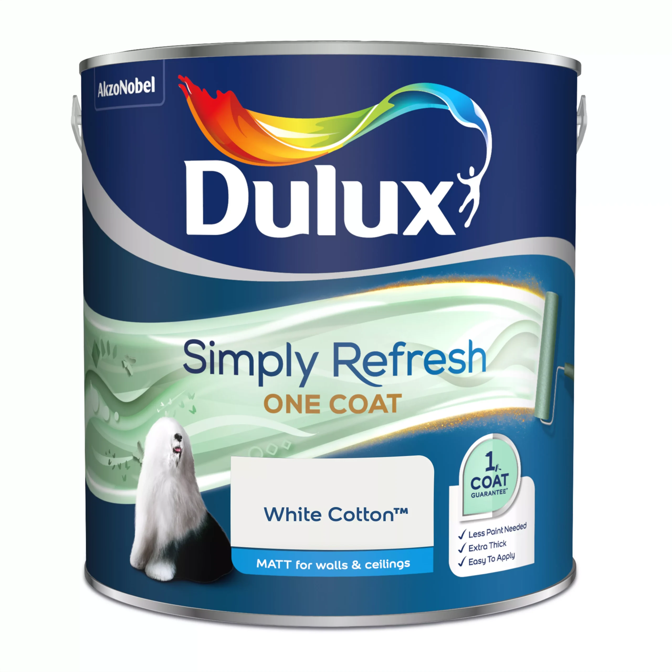 Dulux One Coat White Cotton Matt Emulsion Paint, 2.5L 2 Dulux One Coat White Cotton Matt Emulsion Paint, 2.5L - Image 2