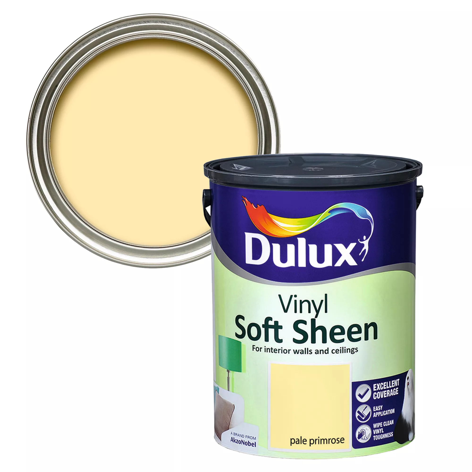 Dulux Pale Primrose Soft Sheen Emulsion Paint, 5L 1 Dulux Pale Primrose Soft Sheen Emulsion Paint, 5L