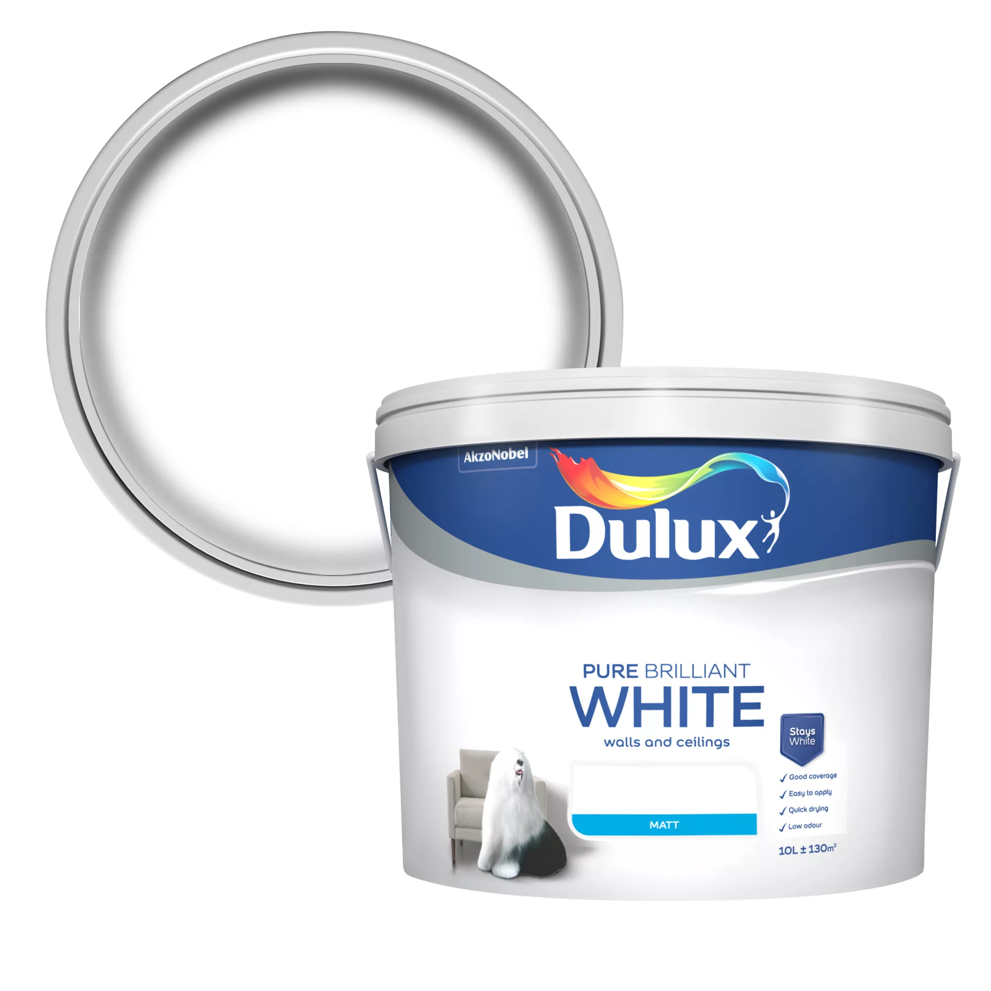 Dulux Pure Brilliant White Matt Emulsion Paint, 10L 1 Dulux Pure Brilliant White Matt Emulsion Paint, 10L