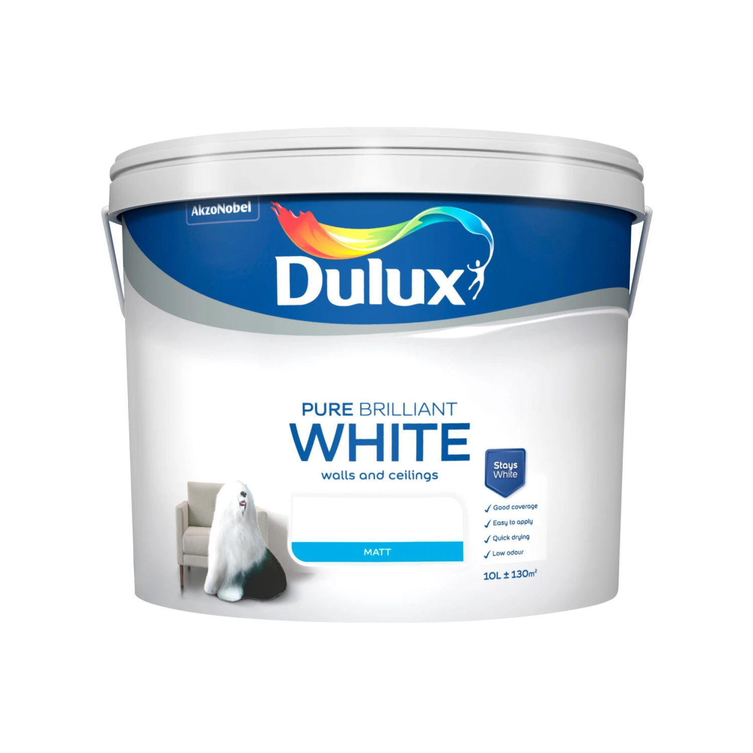 Dulux Pure Brilliant White Matt Emulsion Paint, 10L 2 Dulux Pure Brilliant White Matt Emulsion Paint, 10L - Image 2