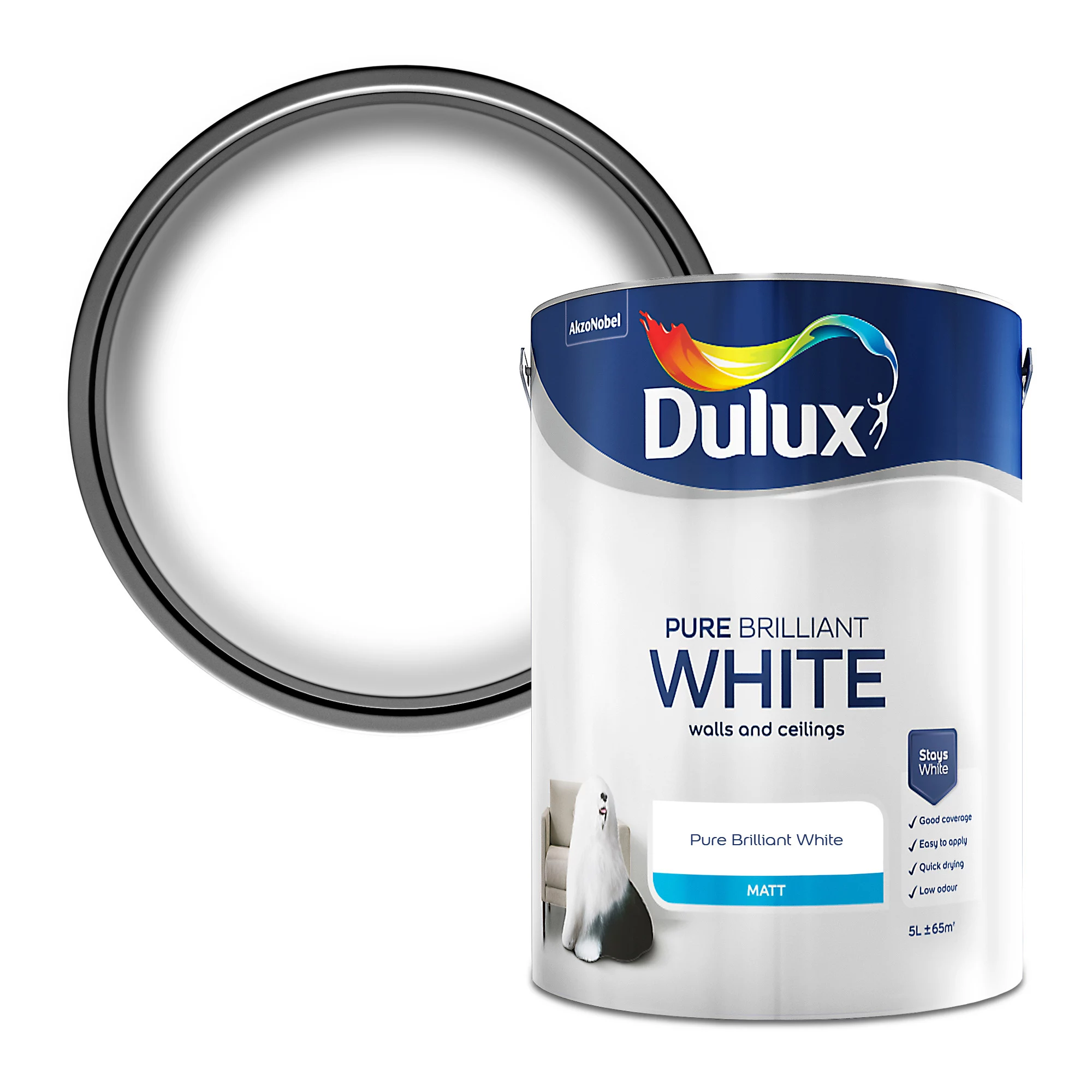 Dulux Pure Brilliant White Matt Emulsion Paint, 5L 1 Dulux Pure Brilliant White Matt Emulsion Paint, 5L