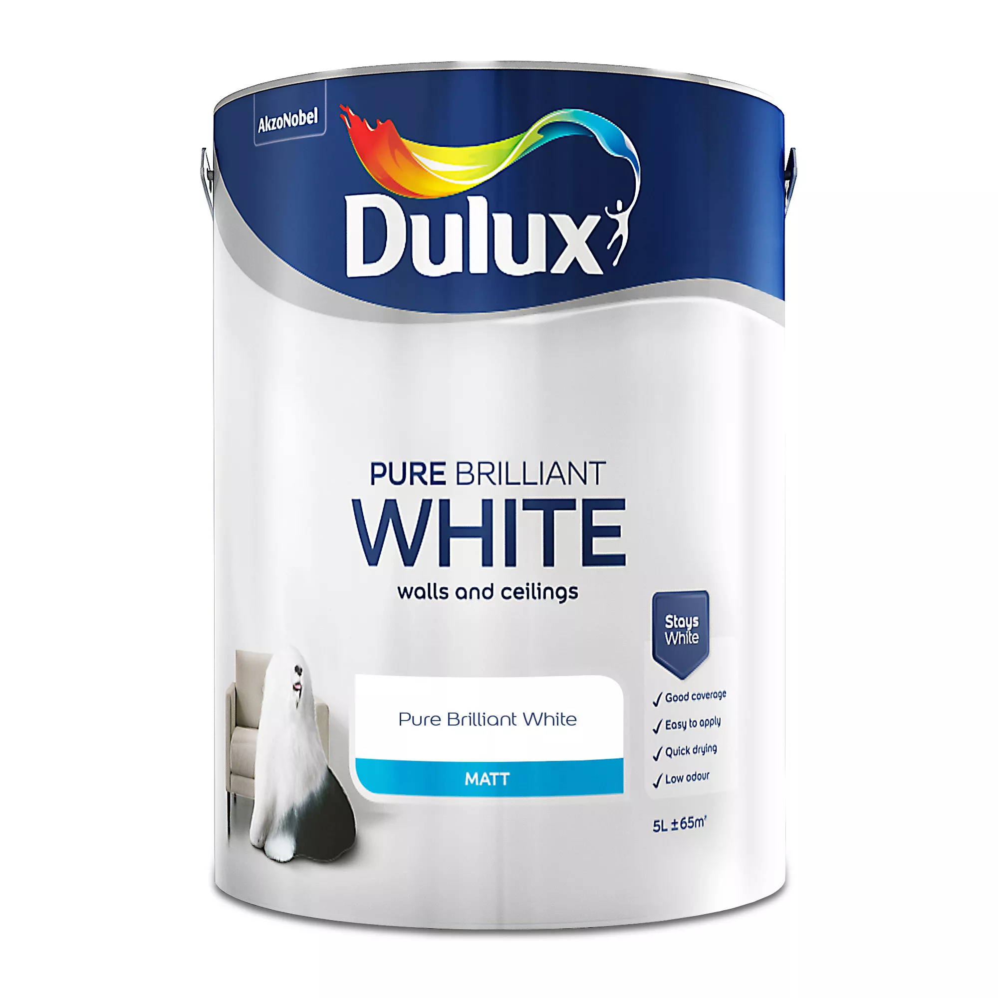 Dulux Pure Brilliant White Matt Emulsion Paint, 5L 2 Dulux Pure Brilliant White Matt Emulsion Paint, 5L - Image 2
