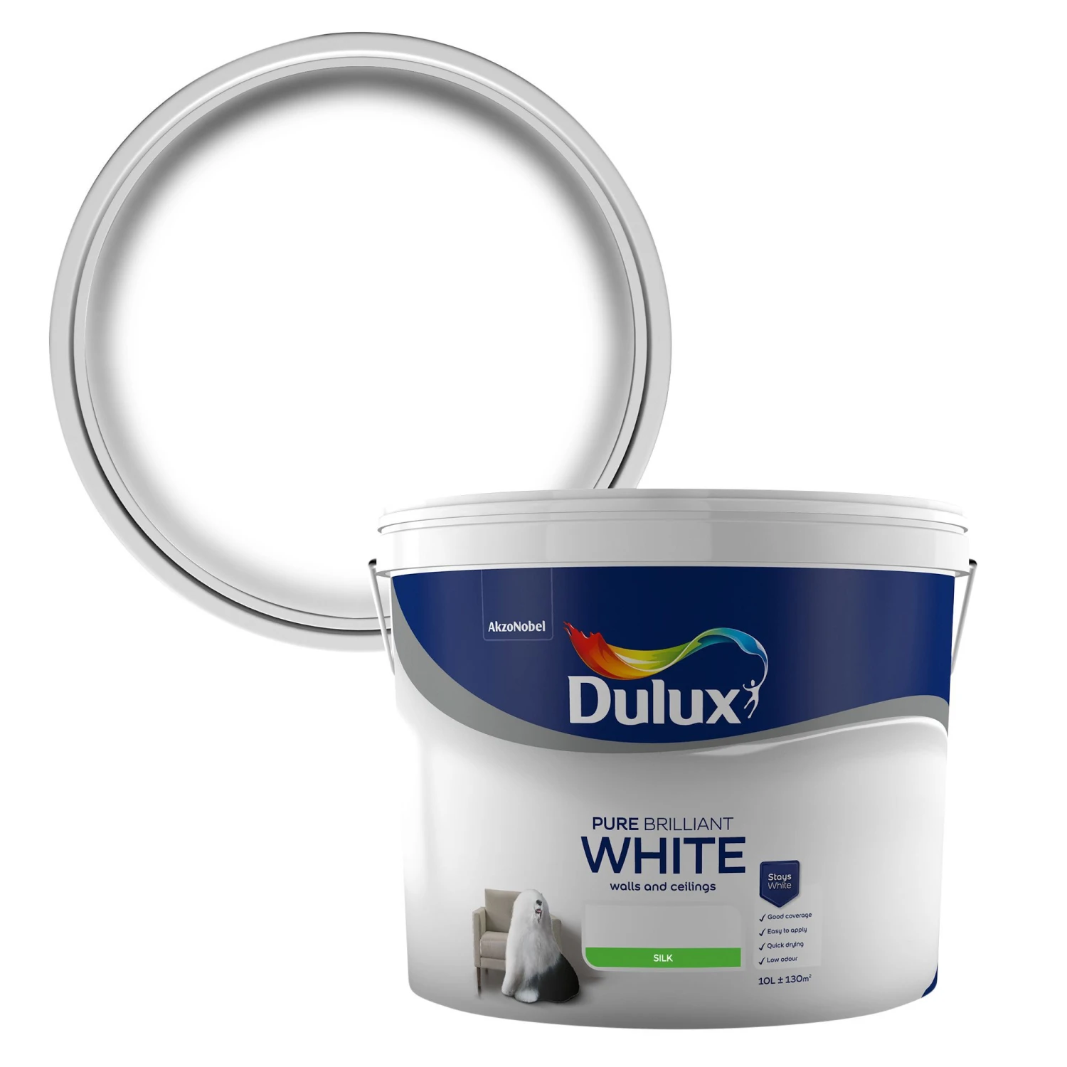 Dulux Pure Brilliant White Silk Emulsion Paint, 10L 1 Dulux Pure Brilliant White Silk Emulsion Paint, 10L