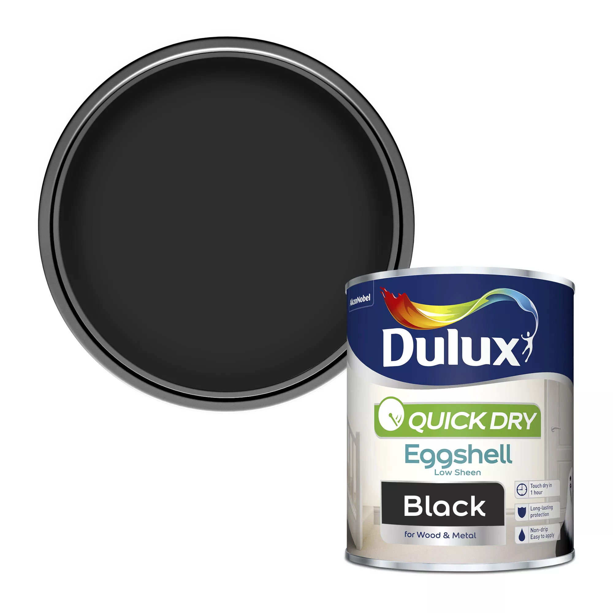 Dulux Quick Dry Black Eggshell Metal & Wood Paint, 750ml 1 Dulux Quick Dry Black Eggshell Metal & Wood Paint, 750ml