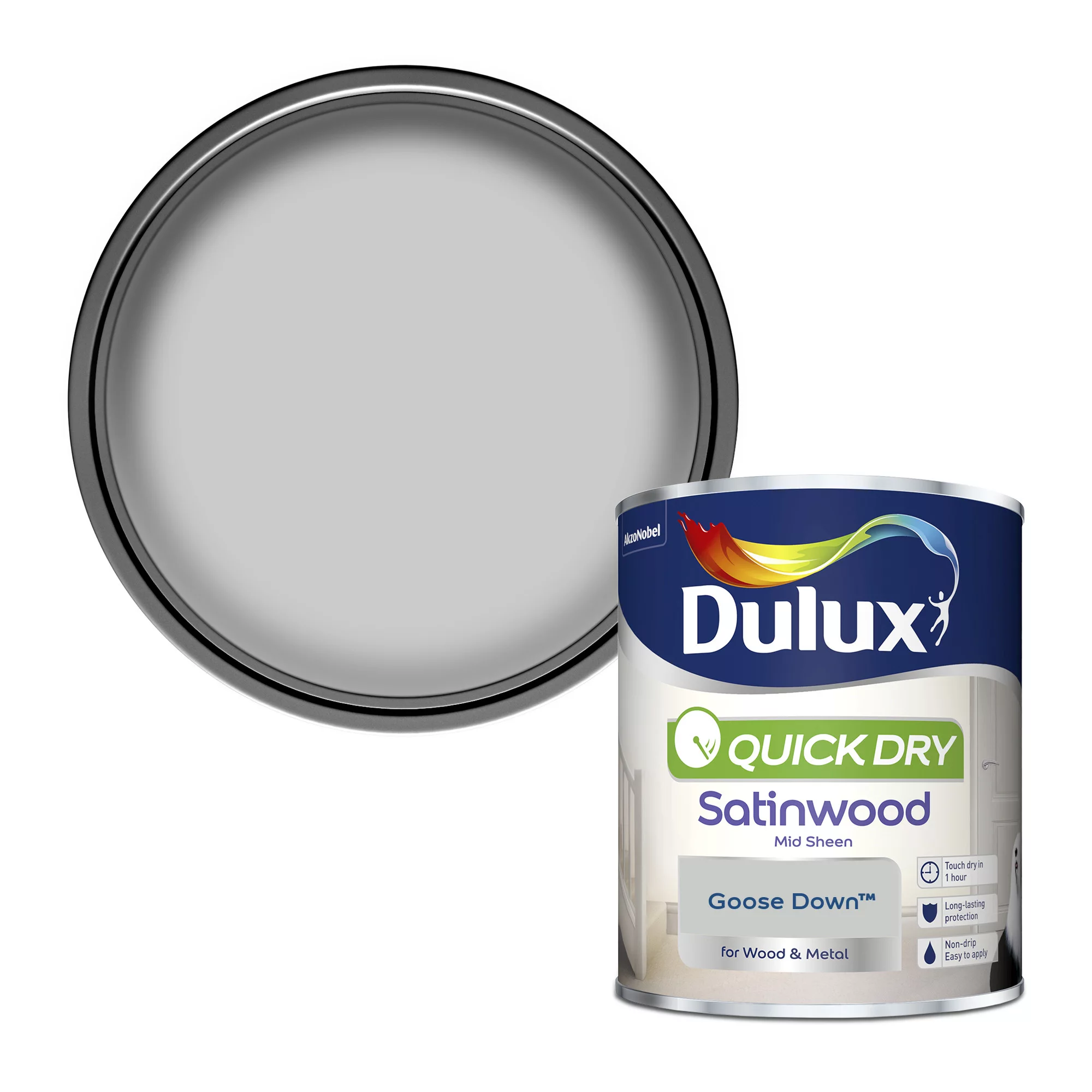 Dulux Quick Dry Goose Down Satinwood Metal & Wood Paint, 750ml 1 Dulux Quick Dry Goose Down Satinwood Metal & Wood Paint, 750ml