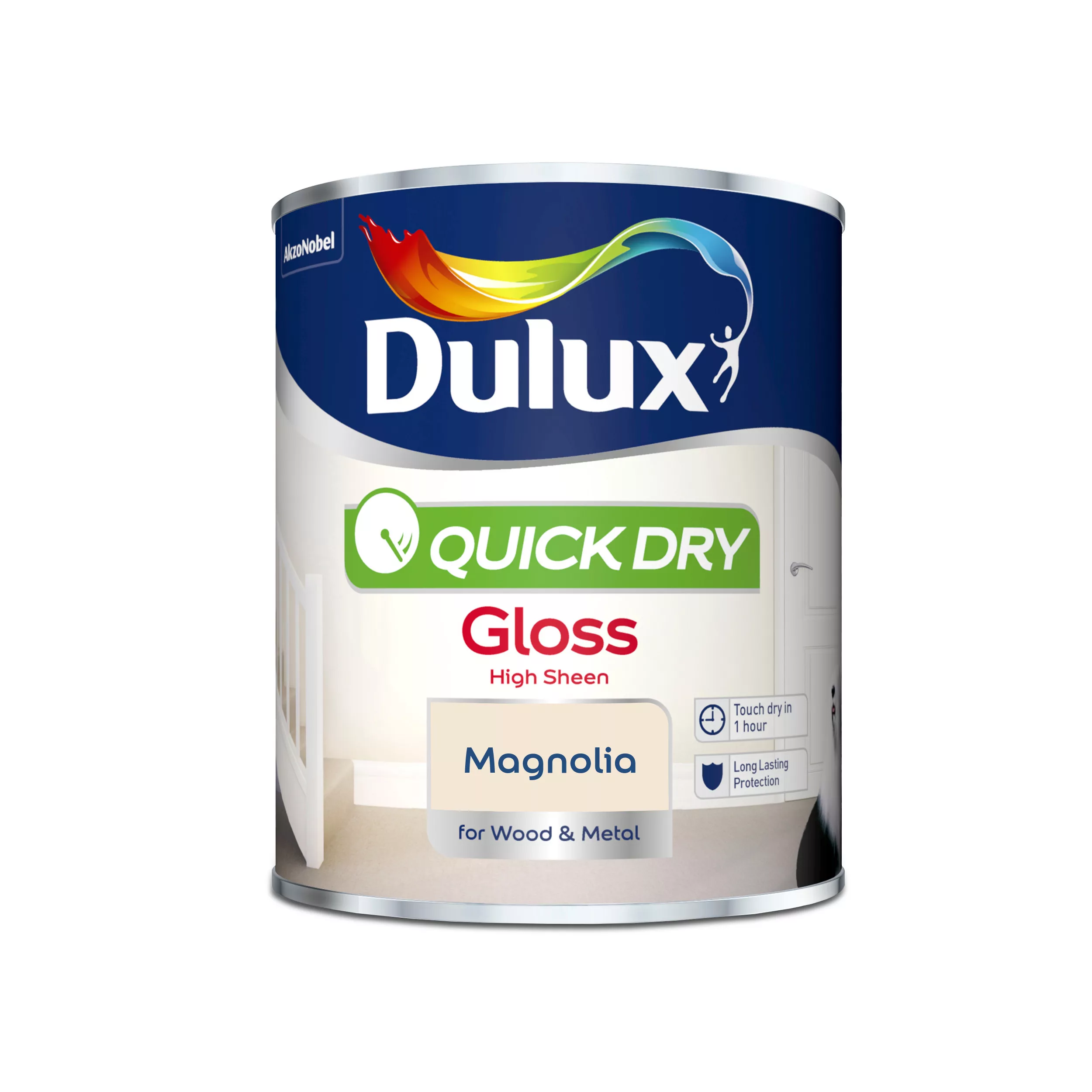 Dulux Quick Dry Magnolia Gloss Metal & Wood Paint, 750ml 2 Dulux Quick Dry Magnolia Gloss Metal & Wood Paint, 750ml - Image 2