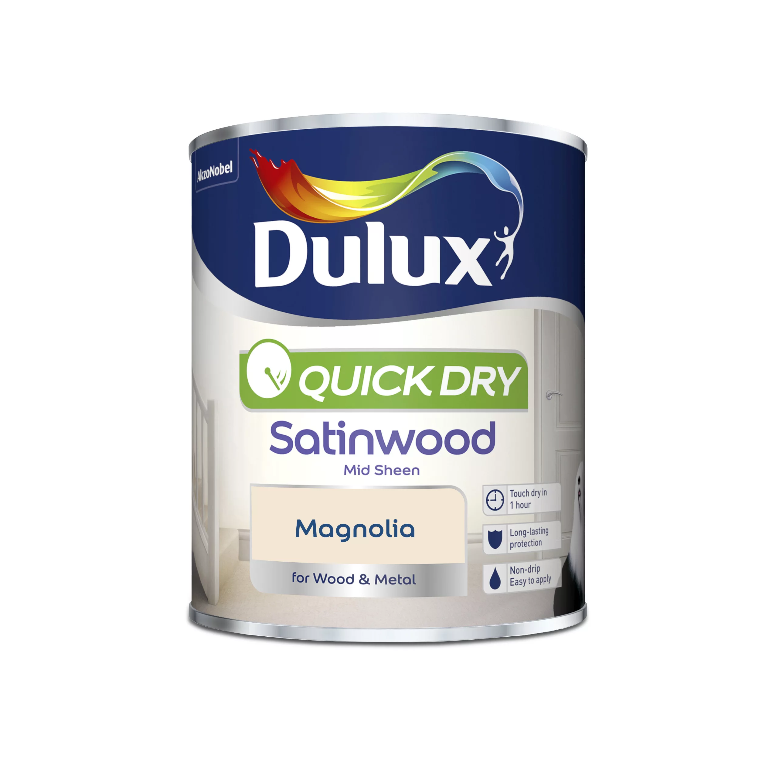 Dulux Quick Dry Magnolia Satinwood Metal & Wood Paint, 750ml 2 Dulux Quick Dry Magnolia Satinwood Metal & Wood Paint, 750ml - Image 2