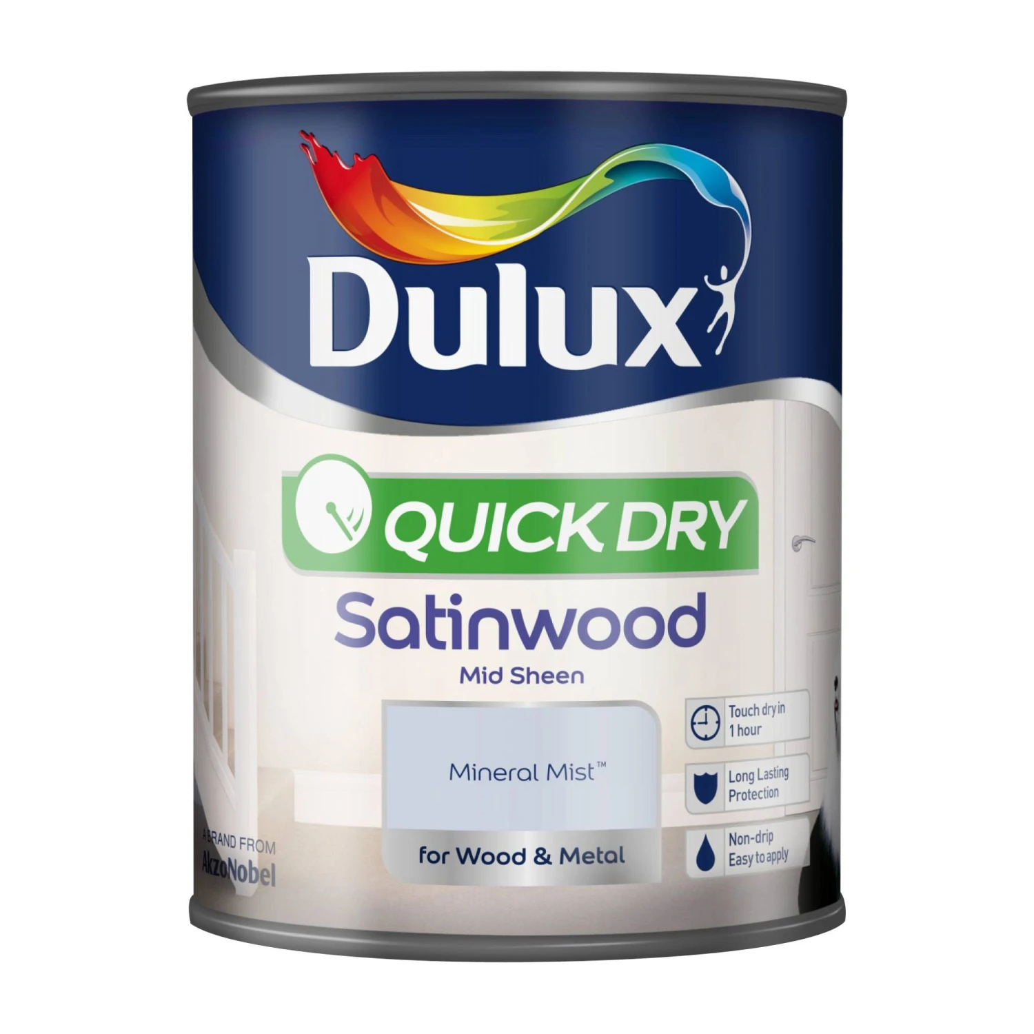 Dulux Quick Dry Mineral Mist Satinwood Metal & Wood Paint, 750ml 2 Dulux Quick Dry Mineral Mist Satinwood Metal & Wood Paint, 750ml - Image 2