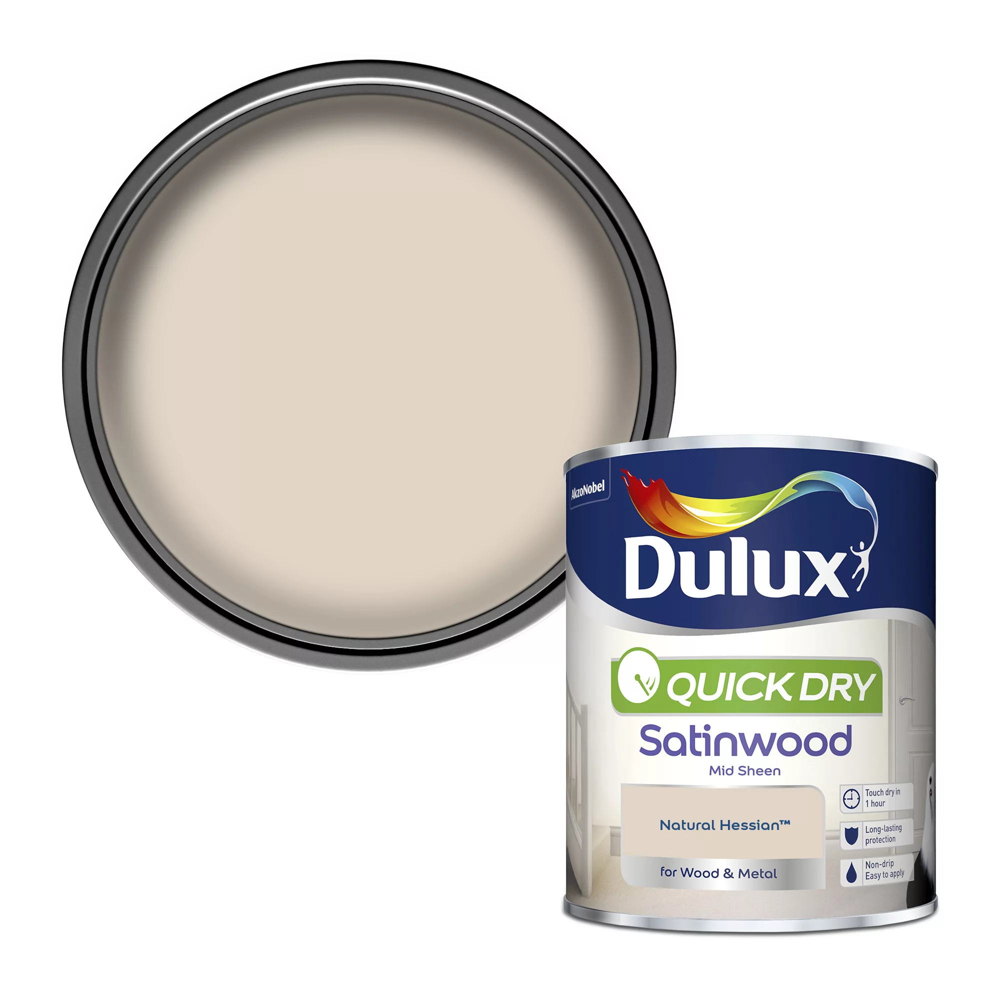 Dulux Quick Dry Natural Hessian Satinwood Metal & Wood Paint, 750ml 1 Dulux Quick Dry Natural Hessian Satinwood Metal & Wood Paint, 750ml