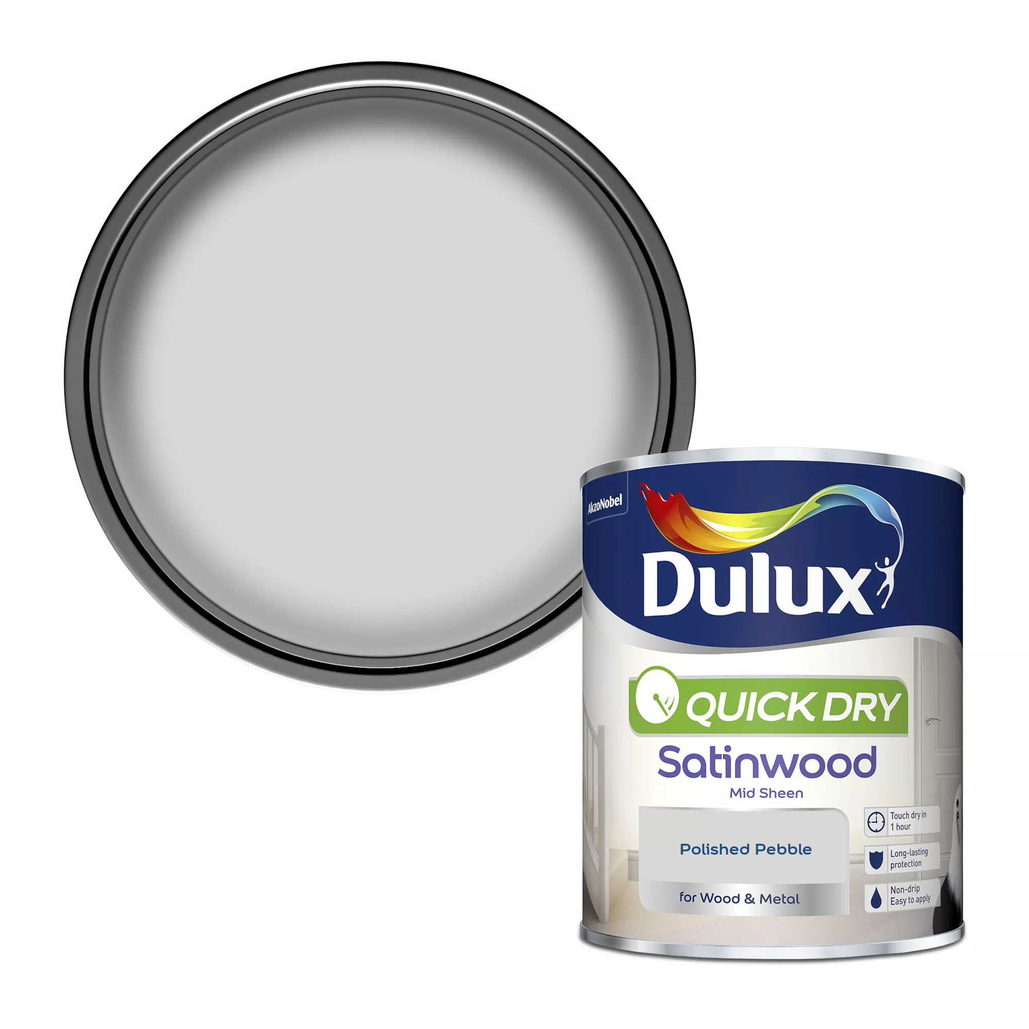 Dulux Quick Dry Polished Pebble Satinwood Metal & Wood Paint, 750ml 1 Dulux Quick Dry Polished Pebble Satinwood Metal & Wood Paint, 750ml