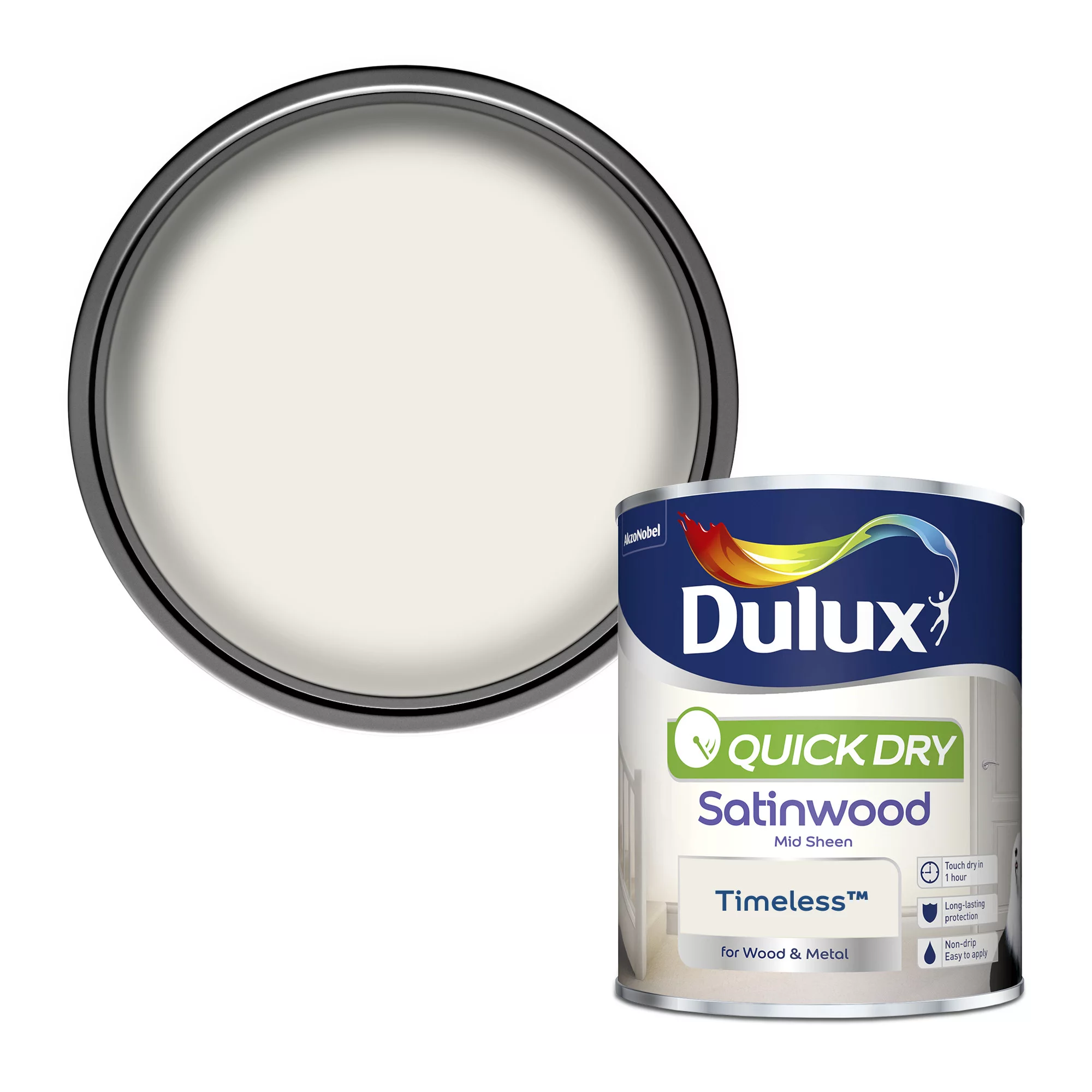 Dulux Quick Dry Timeless Satinwood Metal & Wood Paint, 750ml 1 Dulux Quick Dry Timeless Satinwood Metal & Wood Paint, 750ml