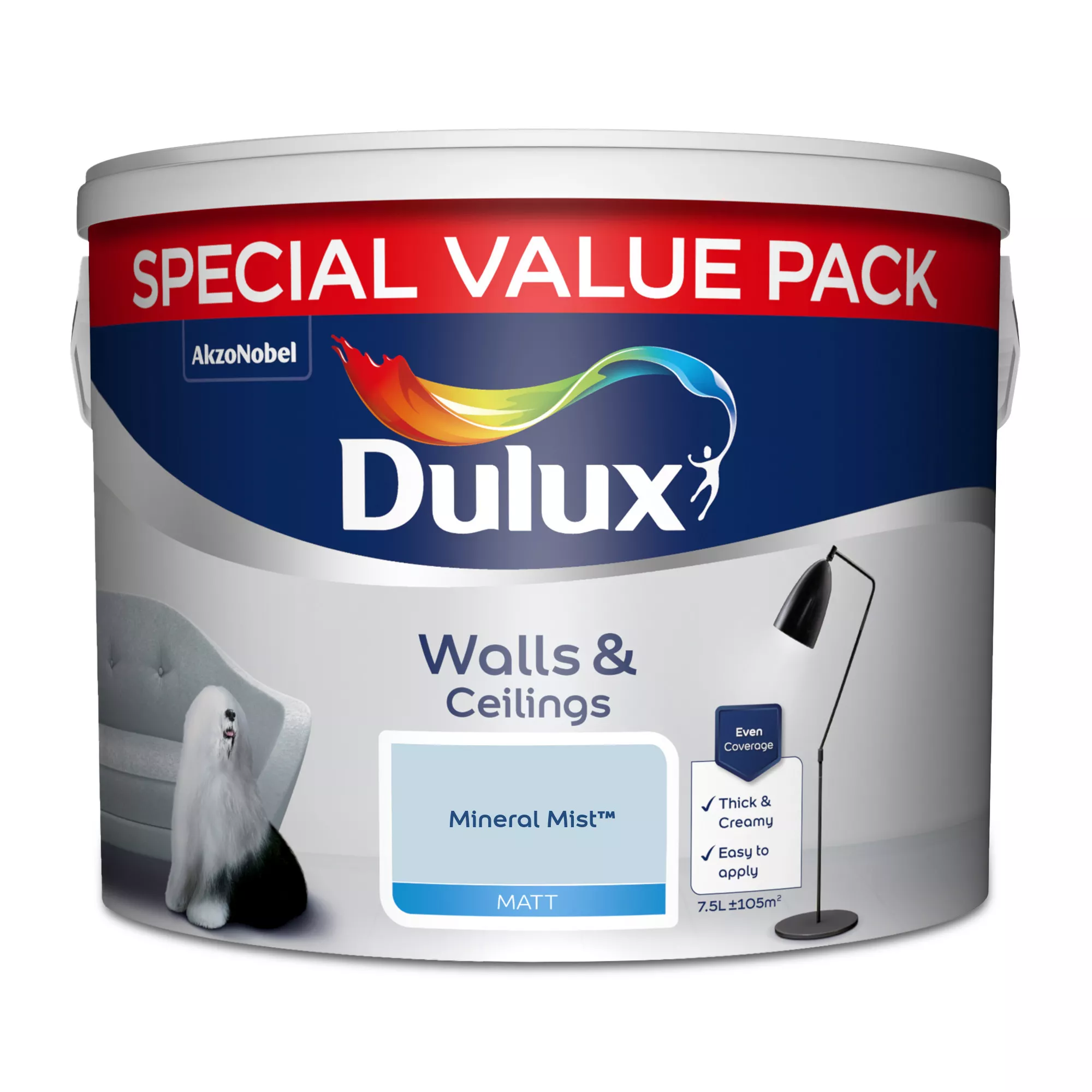 Dulux Standard Coloured Emulsion Mineral Mist Vinyl Matt Emulsion Paint, 7.5L 2 Dulux Standard Coloured Emulsion Mineral Mist Vinyl Matt Emulsion Paint, 7.5L - Image 2