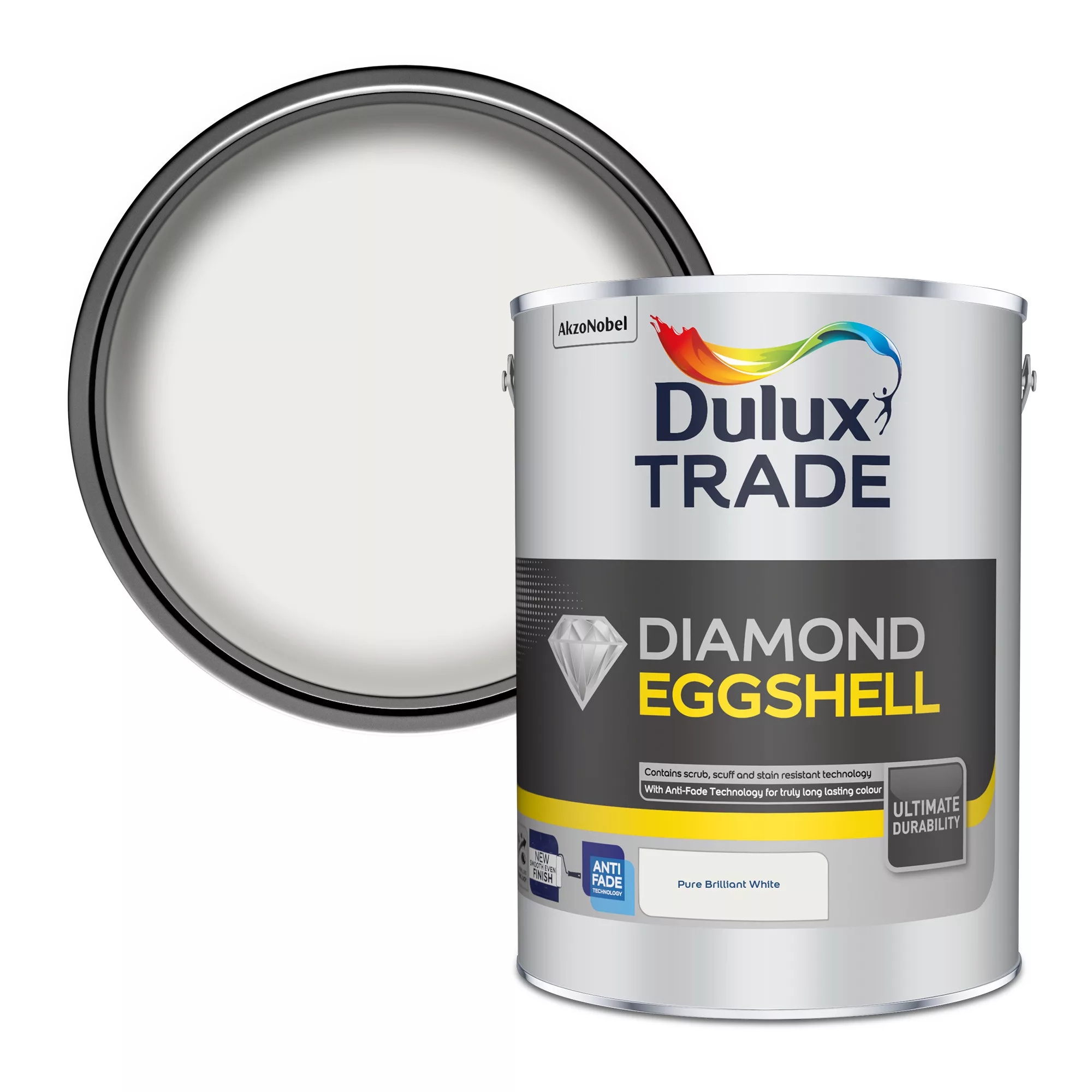 Dulux Trade Diamond Pure Brilliant White Eggshell Metal & Wood Paint, 5L 1 Dulux Trade Diamond Pure Brilliant White Eggshell Metal & Wood Paint, 5L