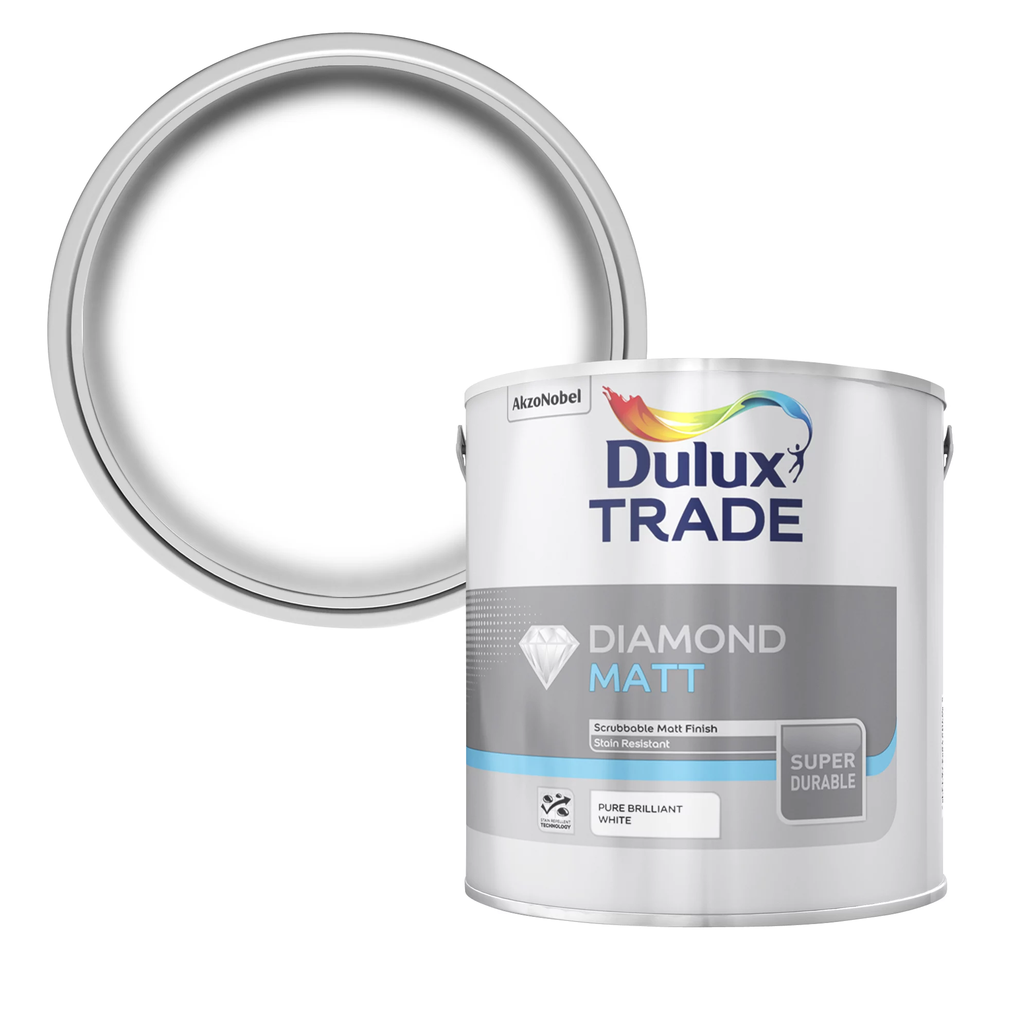Dulux Trade Diamond Pure Brilliant White Matt Emulsion Paint, 2.5L 1 Dulux Trade Diamond Pure Brilliant White Matt Emulsion Paint, 2.5L