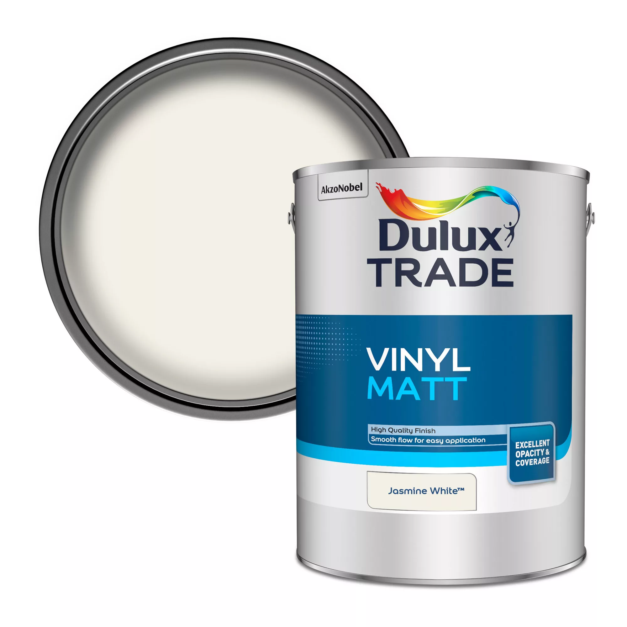 Dulux Trade Jasmine White Vinyl Matt Emulsion Paint, 5L 1 Dulux Trade Jasmine White Vinyl Matt Emulsion Paint, 5L