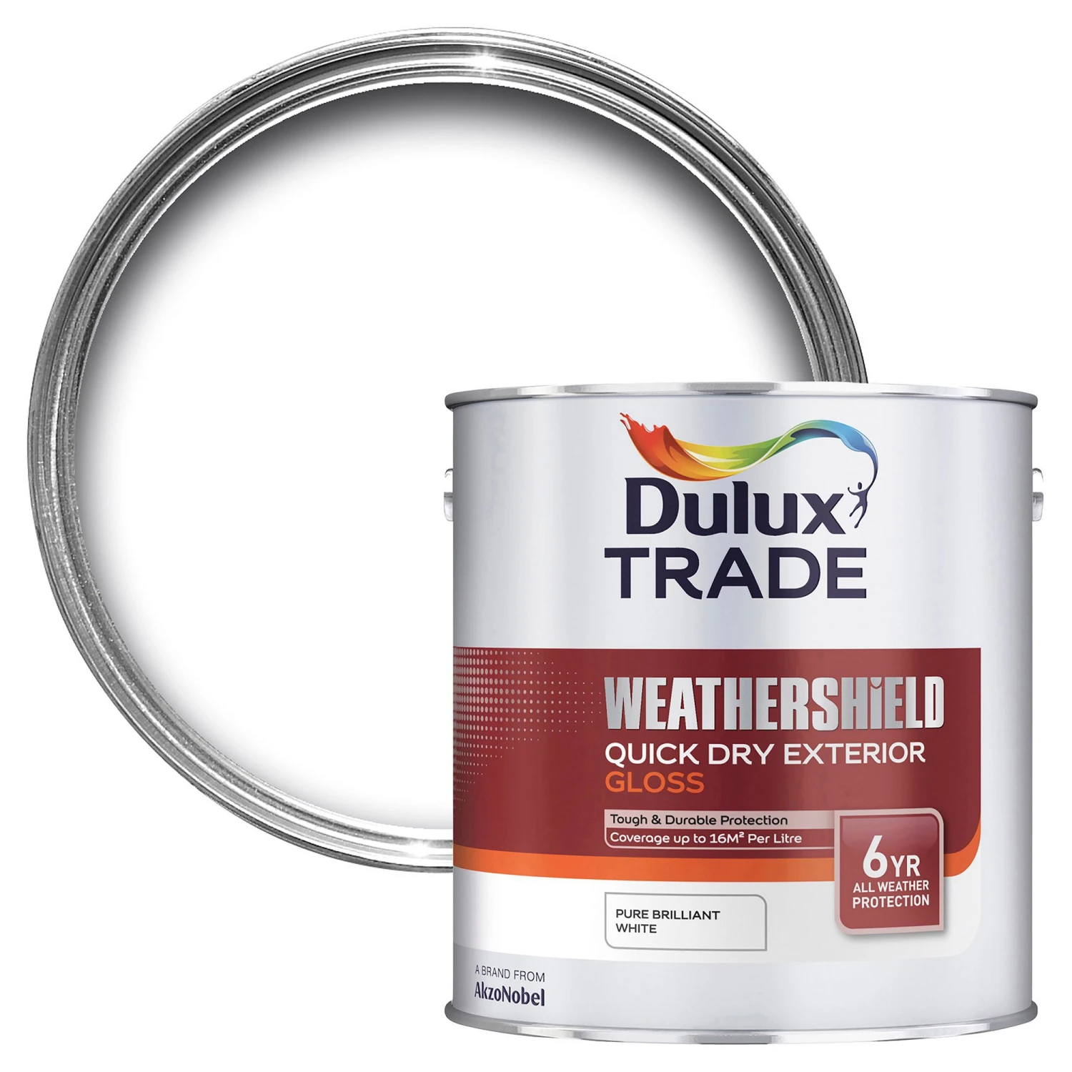 Dulux Trade Pure Brilliant White Gloss Exterior Metal & Wood Paint, 2.5L 1 Dulux Trade Pure Brilliant White Gloss Exterior Metal & Wood Paint, 2.5L