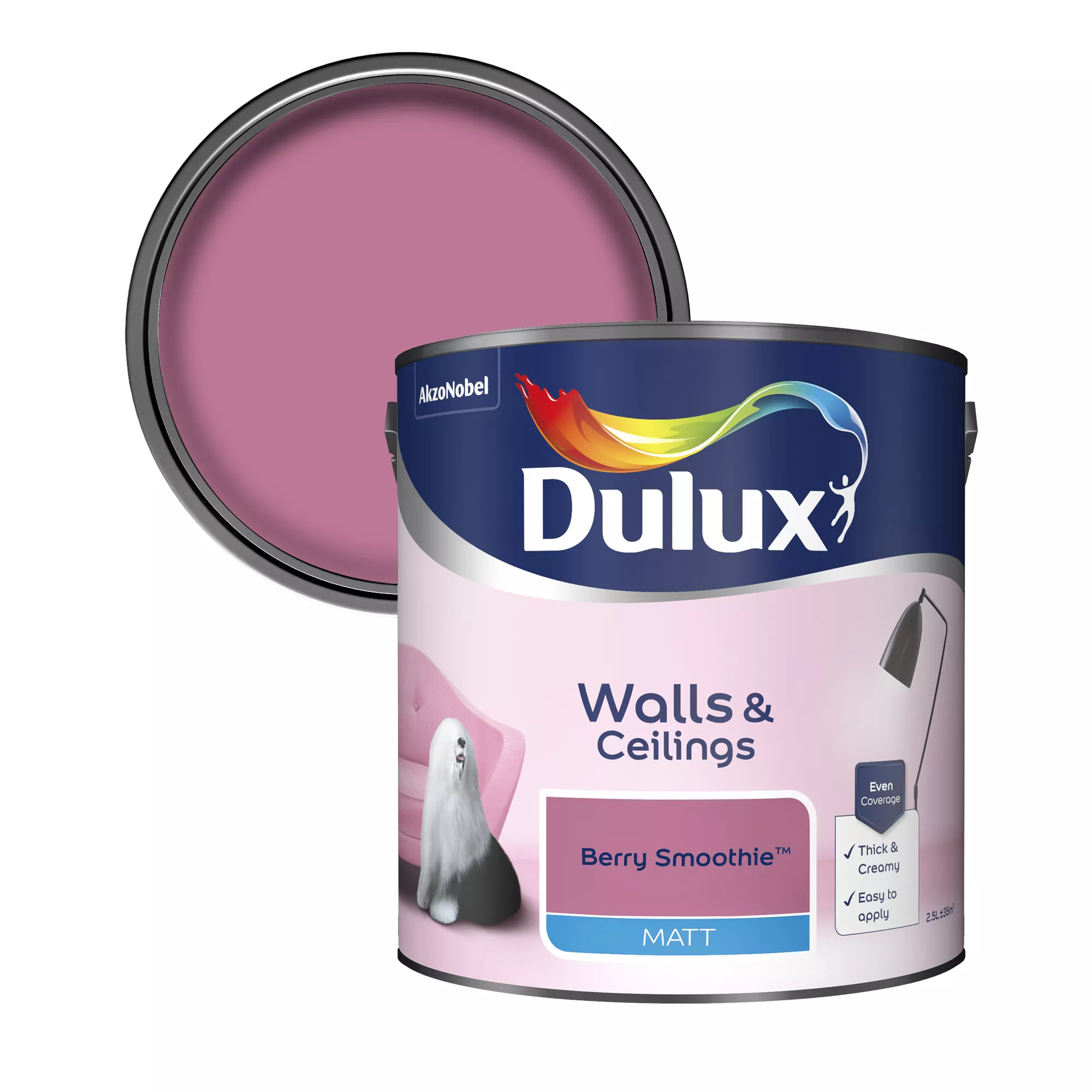 Dulux Walls & Ceilings Berry Smoothie Matt Emulsion Paint, 2.5L 1 Dulux Walls & Ceilings Berry Smoothie Matt Emulsion Paint, 2.5L