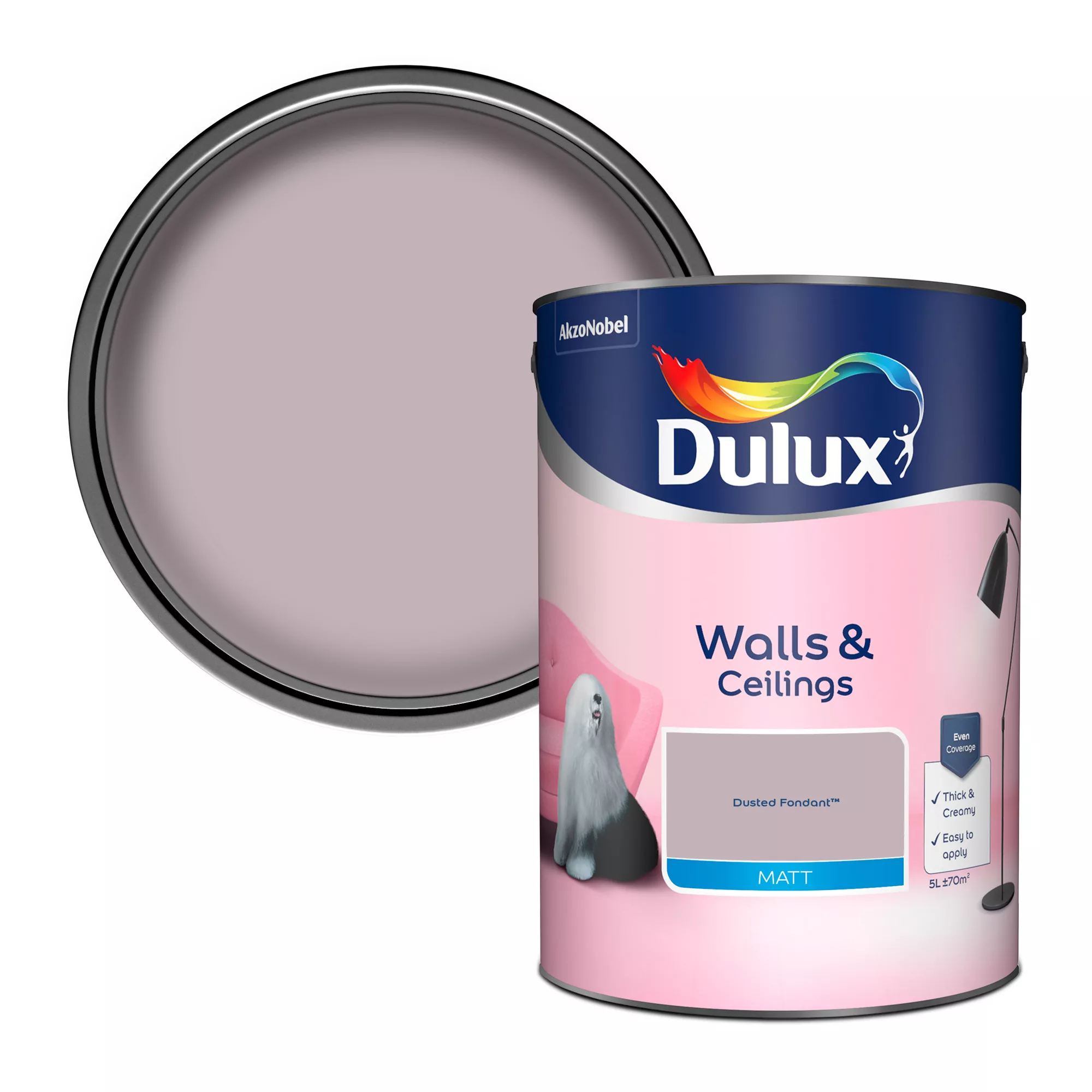 Dulux Walls & Ceilings Dusted Fondant Matt Emulsion Paint, 5L 1 Dulux Walls & Ceilings Dusted Fondant Matt Emulsion Paint, 5L