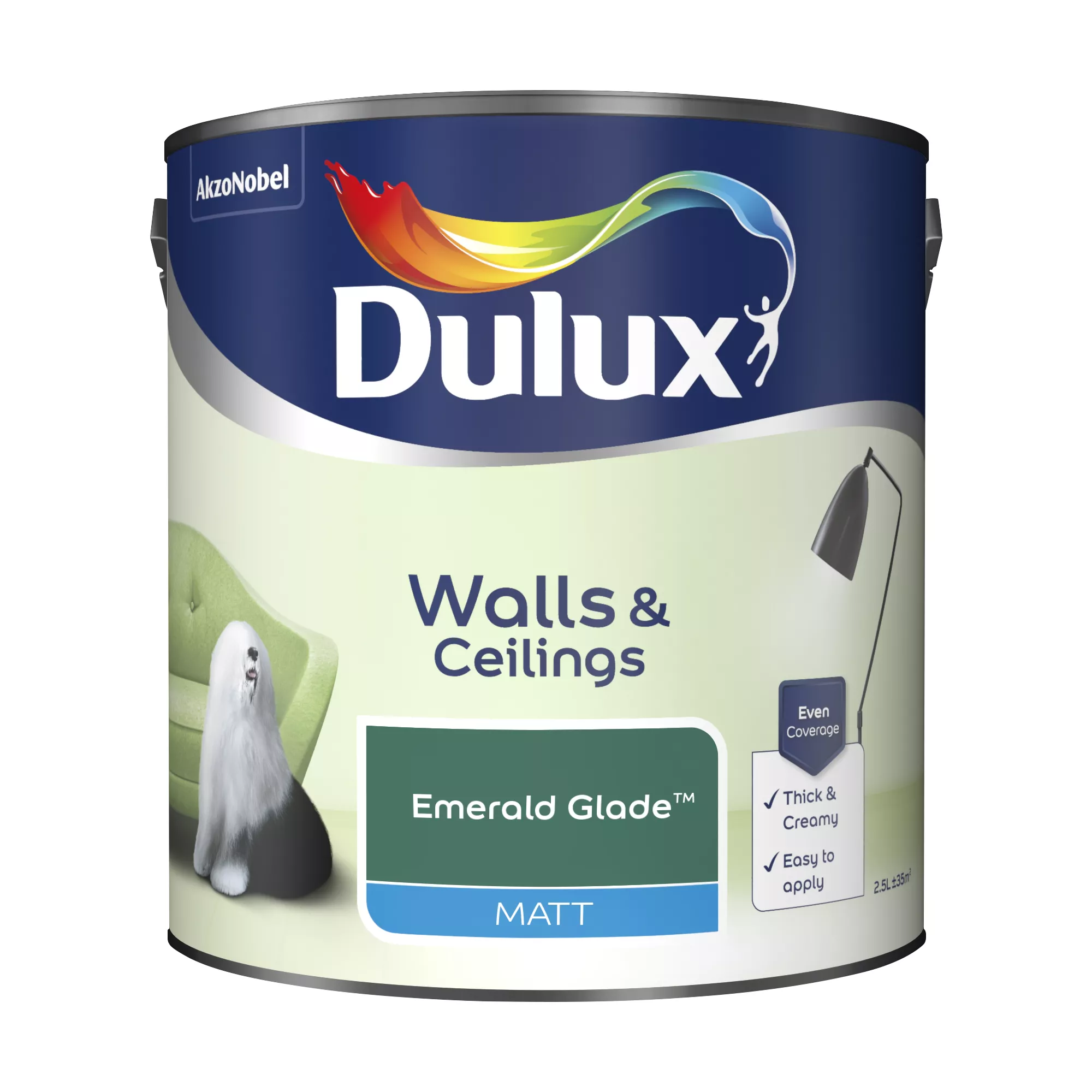 Dulux Walls & Ceilings Emerald Glade Matt Emulsion Paint, 2.5L 2 Dulux Walls & Ceilings Emerald Glade Matt Emulsion Paint, 2.5L - Image 2