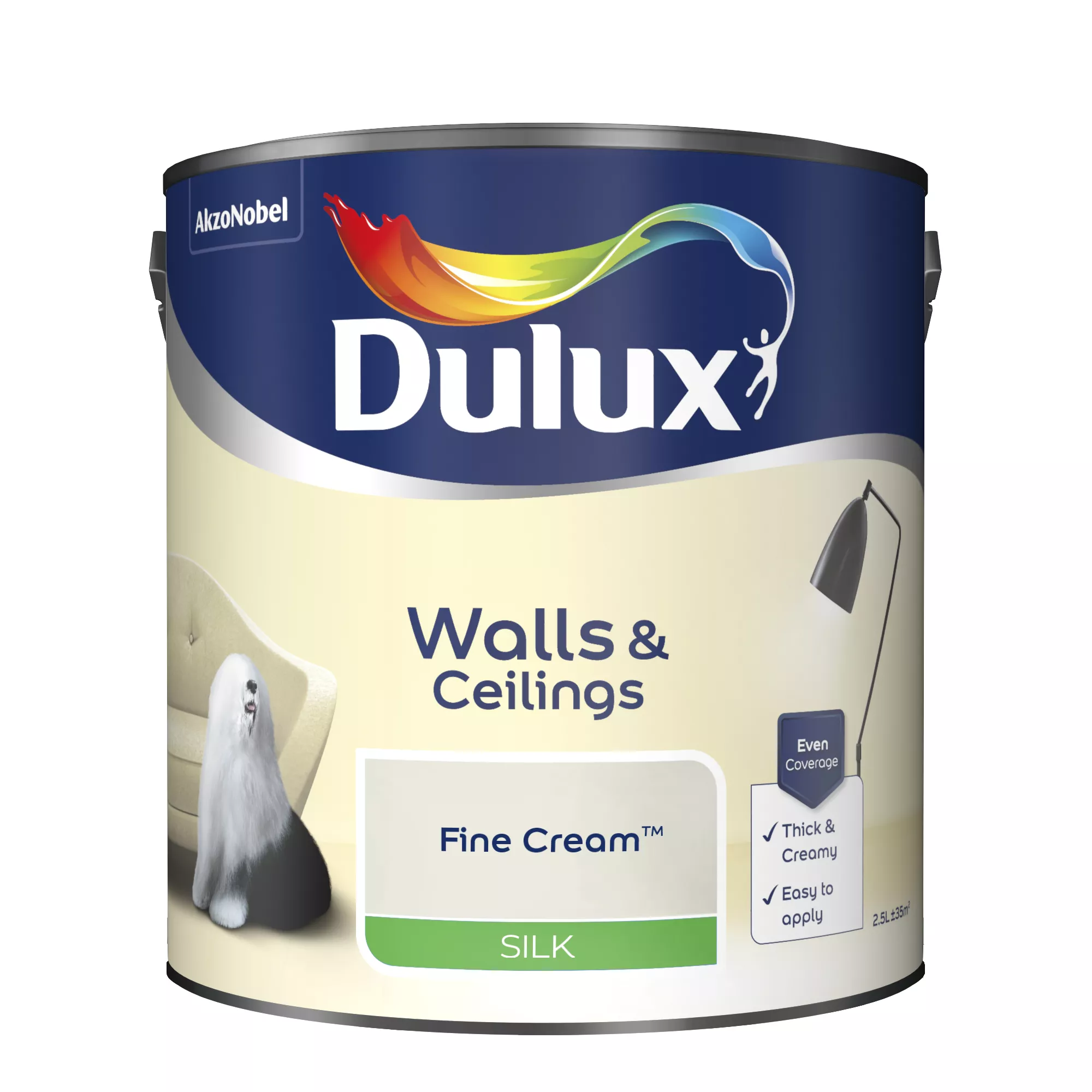 Dulux Walls & Ceilings Fine Cream Silk Emulsion Paint, 2.5L 2 Dulux Walls & Ceilings Fine Cream Silk Emulsion Paint, 2.5L - Image 2
