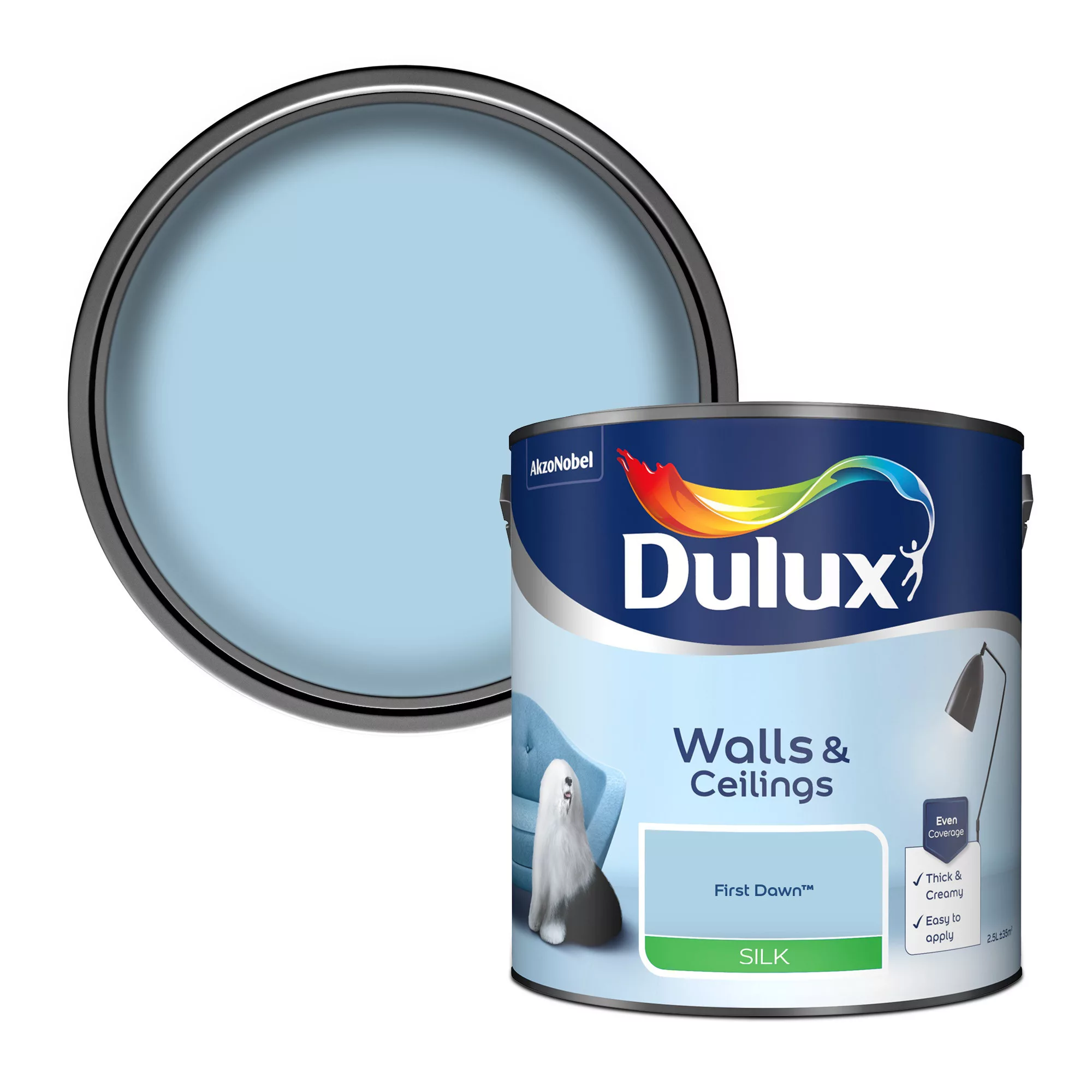 Dulux Walls & Ceilings First Dawn Silk Emulsion Paint, 2.5L 1 Dulux Walls & Ceilings First Dawn Silk Emulsion Paint, 2.5L