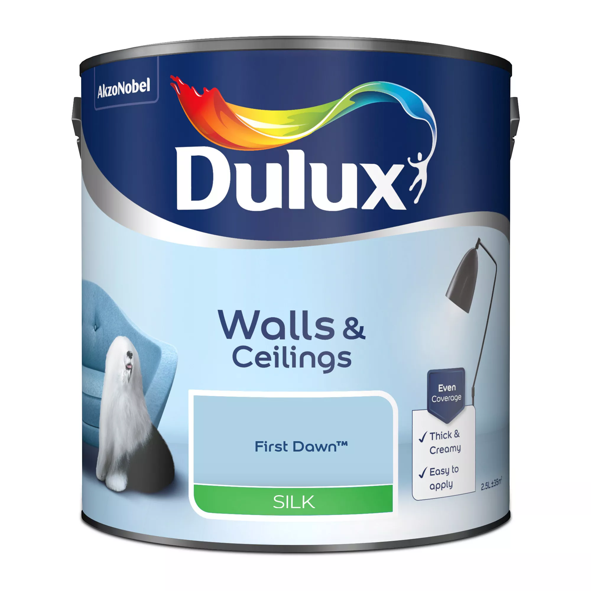 Dulux Walls & Ceilings First Dawn Silk Emulsion Paint, 2.5L 2 Dulux Walls & Ceilings First Dawn Silk Emulsion Paint, 2.5L - Image 2