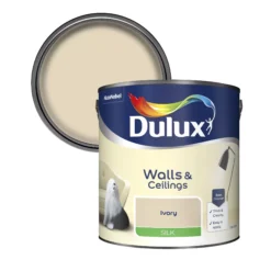 Dulux Walls & Ceilings Ivory Cream Silk Emulsion Paint, 2.5L