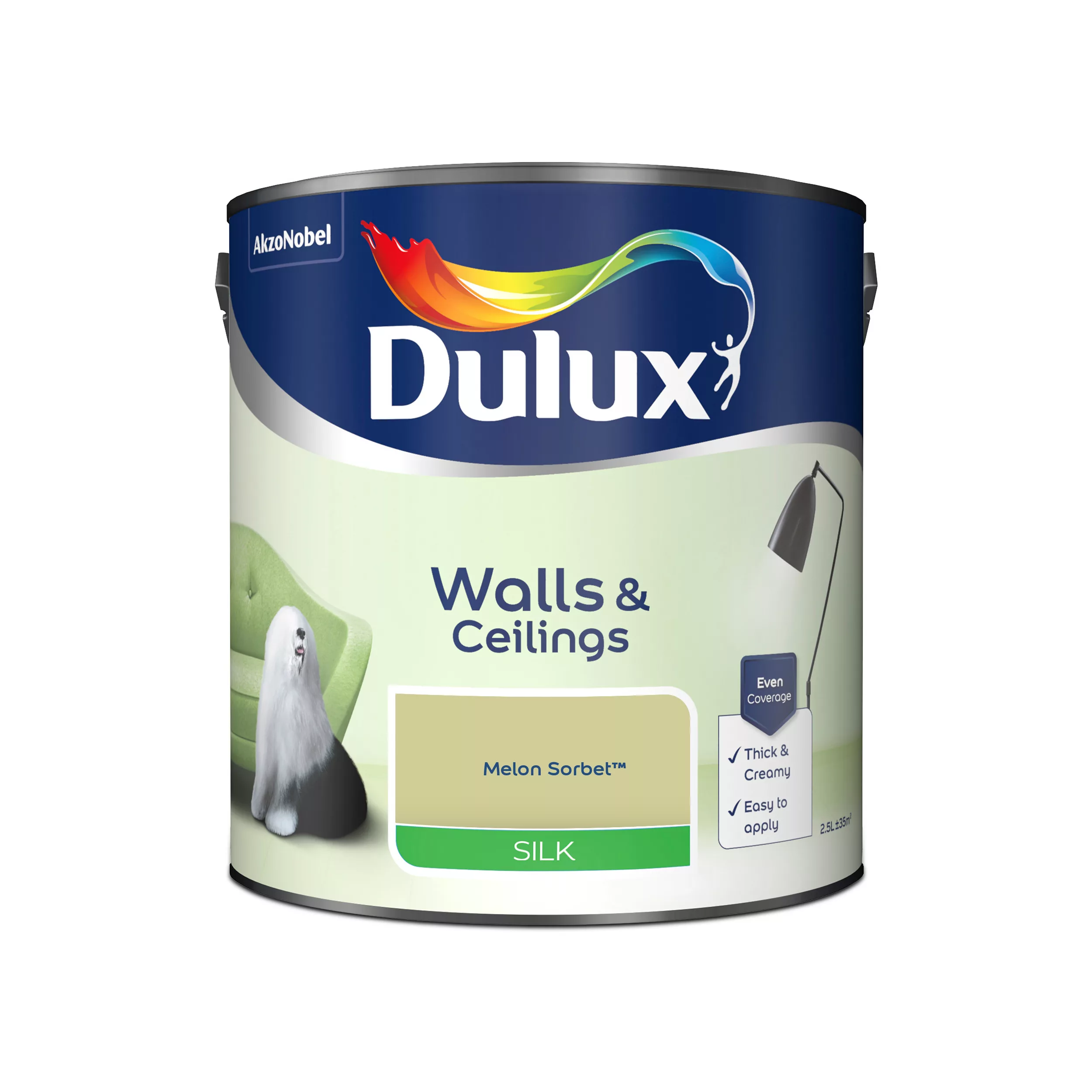 Dulux Walls & Ceilings Melon Sorbet Silk Emulsion Paint, 2.5L 2 Dulux Walls & Ceilings Melon Sorbet Silk Emulsion Paint, 2.5L - Image 2