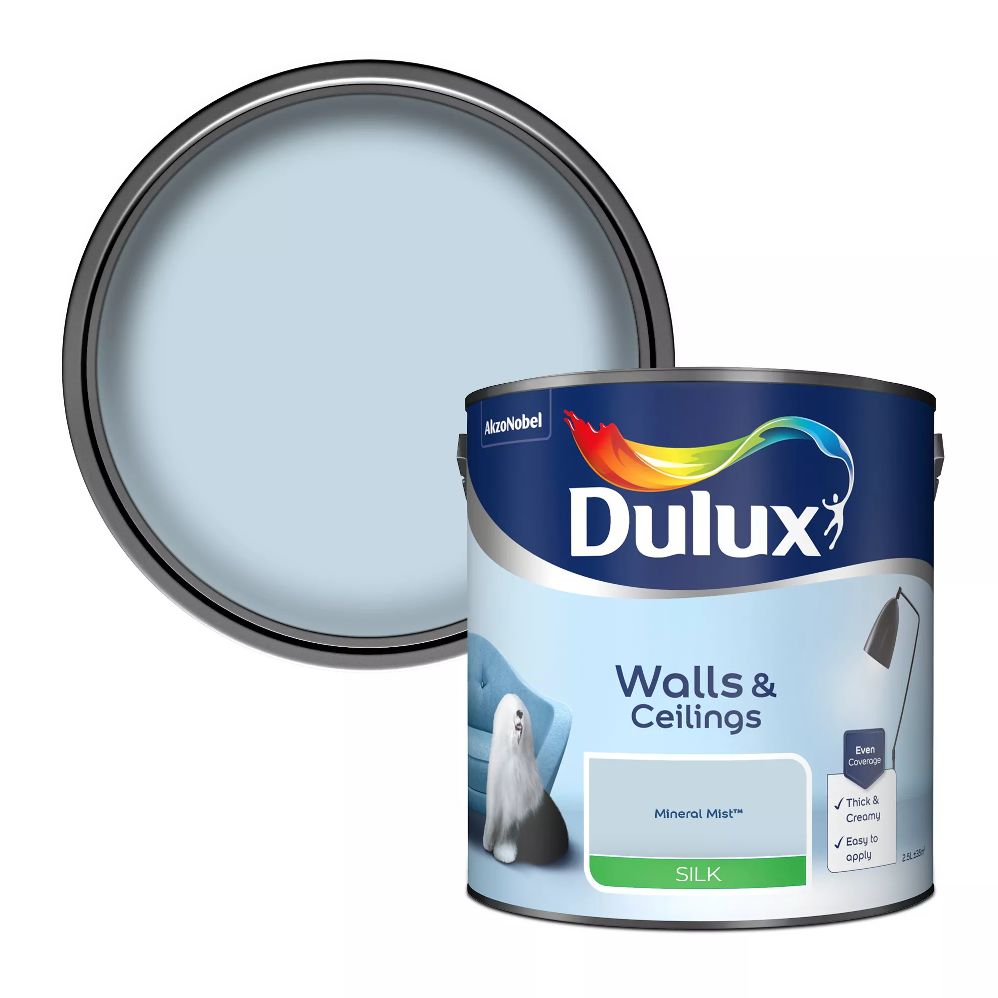 Dulux Walls & Ceilings Mineral Mist Silk Emulsion Paint, 2.5L 1 Dulux Walls & Ceilings Mineral Mist Silk Emulsion Paint, 2.5L