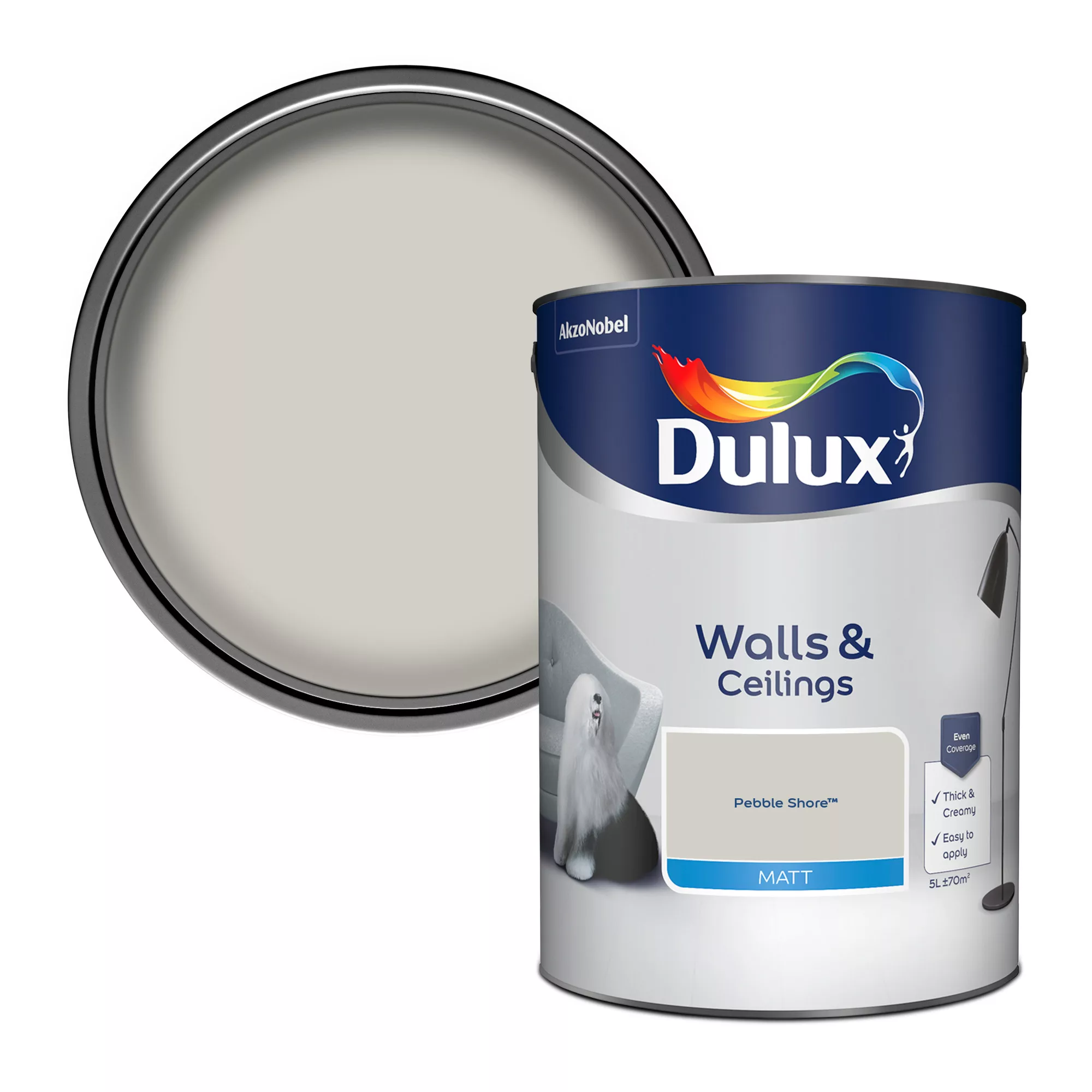 Dulux Walls & Ceilings Pebble Shore Matt Emulsion Paint, 5L 1 Dulux Walls & Ceilings Pebble Shore Matt Emulsion Paint, 5L
