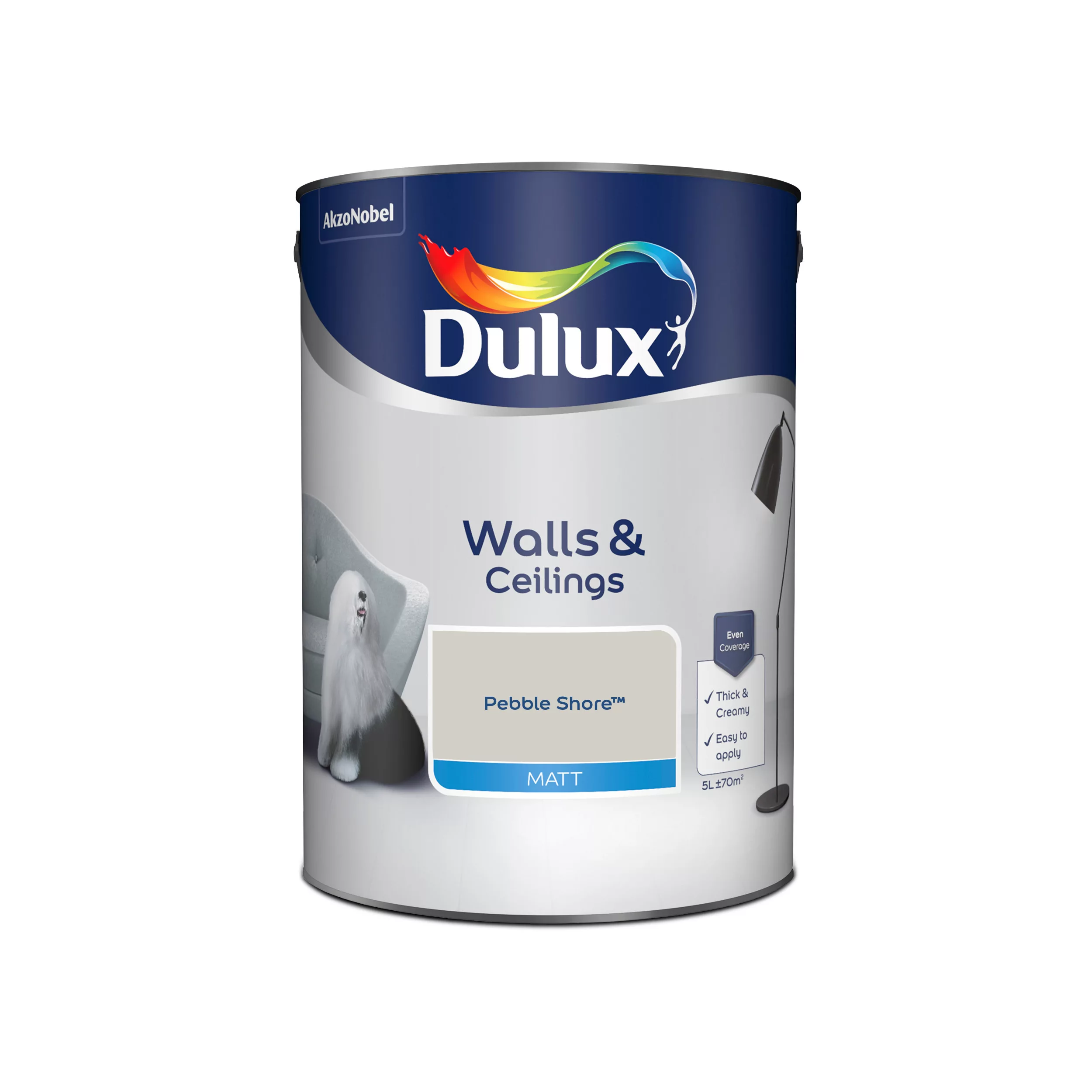 Dulux Walls & Ceilings Pebble Shore Matt Emulsion Paint, 5L 2 Dulux Walls & Ceilings Pebble Shore Matt Emulsion Paint, 5L - Image 2