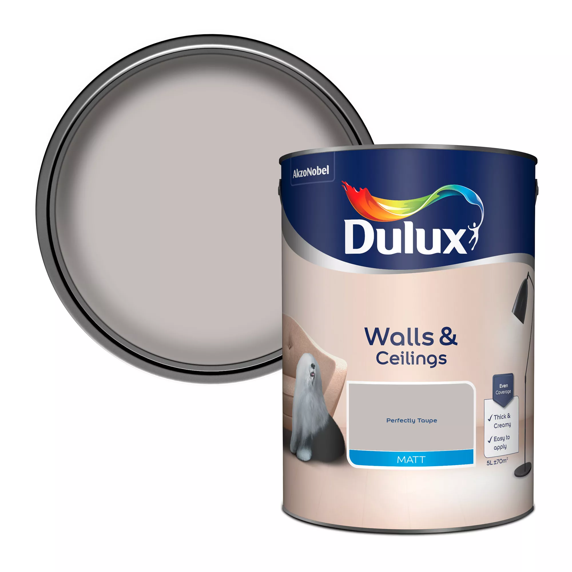 Dulux Walls & Ceilings Perfectly Taupe Matt Emulsion Paint, 5L 1 Dulux Walls & Ceilings Perfectly Taupe Matt Emulsion Paint, 5L