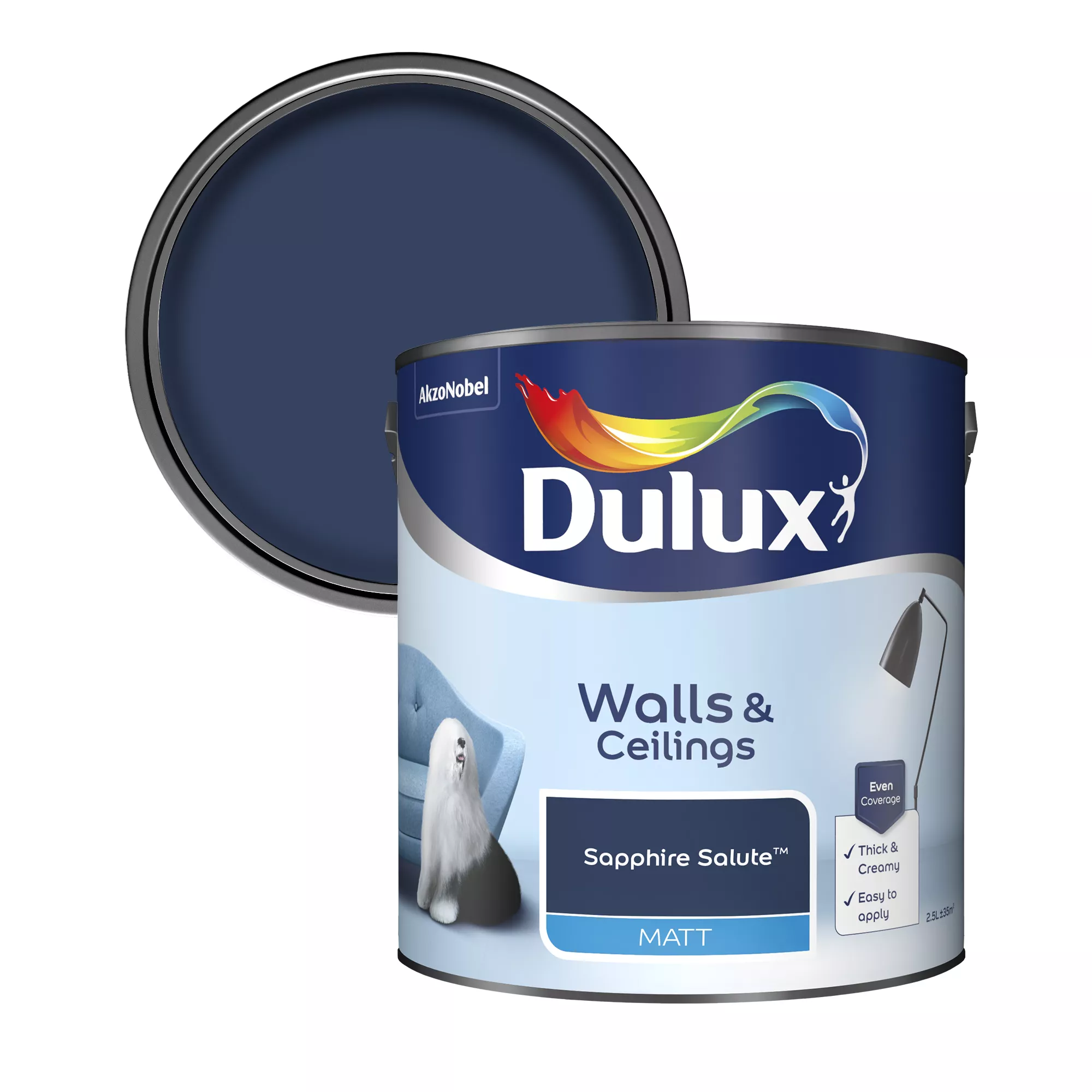 Dulux Walls & Ceilings Sapphire Salute Matt Emulsion Paint, 2.5L 1 Dulux Walls & Ceilings Sapphire Salute Matt Emulsion Paint, 2.5L