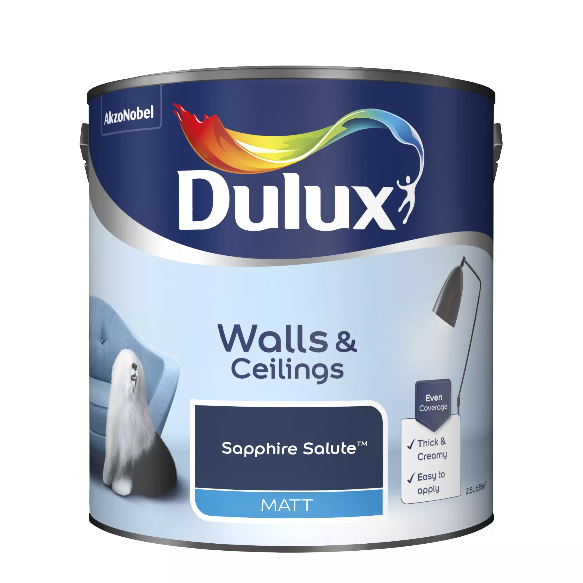 Dulux Walls & Ceilings Sapphire Salute Matt Emulsion Paint, 2.5L 2 Dulux Walls & Ceilings Sapphire Salute Matt Emulsion Paint, 2.5L - Image 2